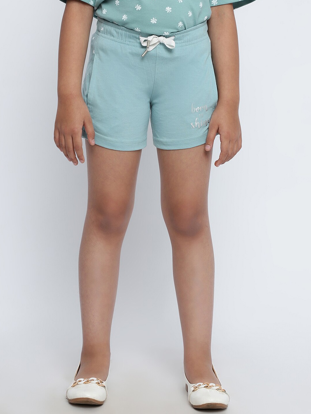 

METTLE Girls Mid-Rise Cotton Shorts, Blue