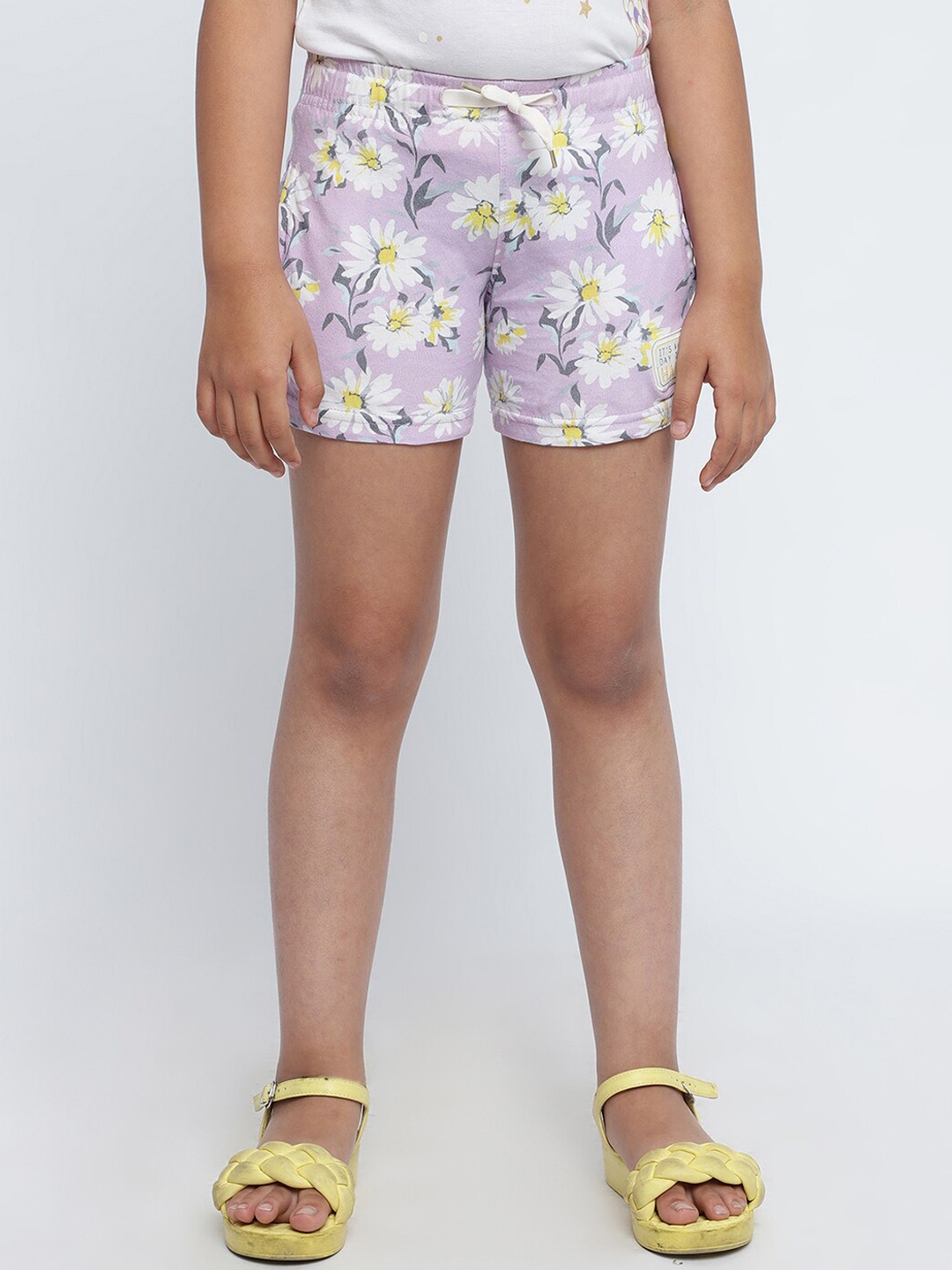 

METTLE Girls Floral Printed Cotton Shorts, Lavender