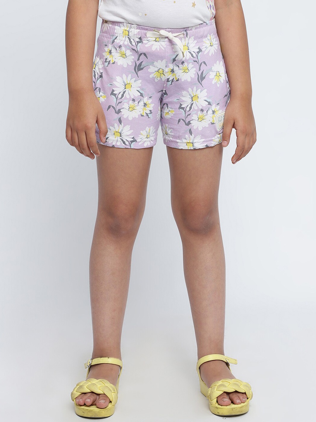 

METTLE Girls Floral Printed Cotton Shorts, Lavender
