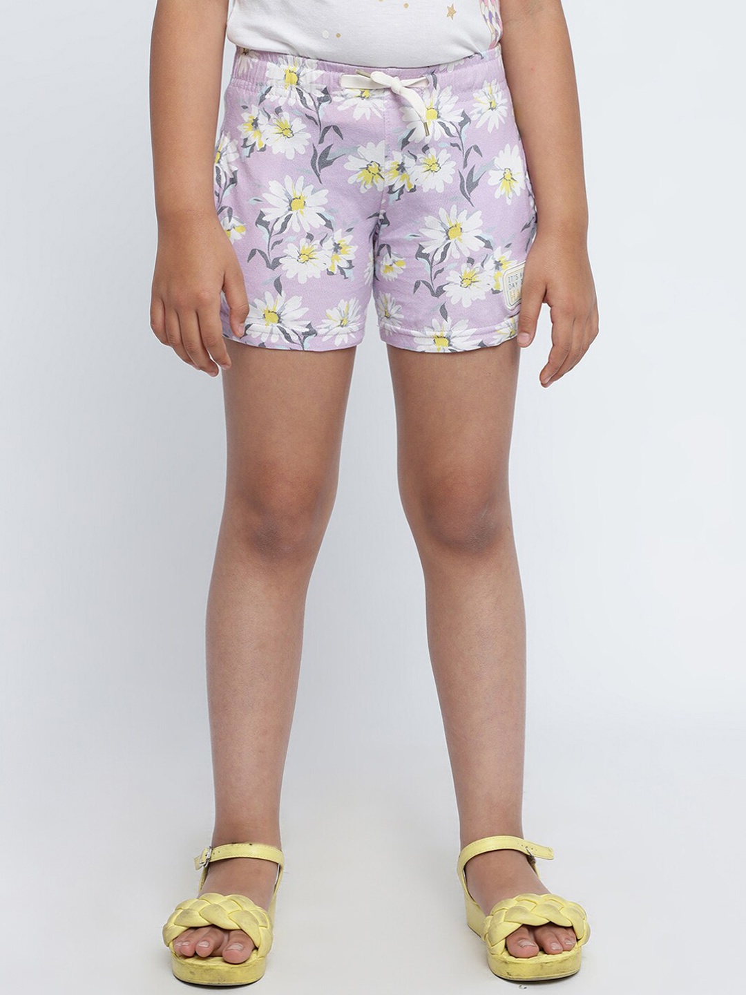 

METTLE Girls Floral Printed Cotton Shorts, Lavender