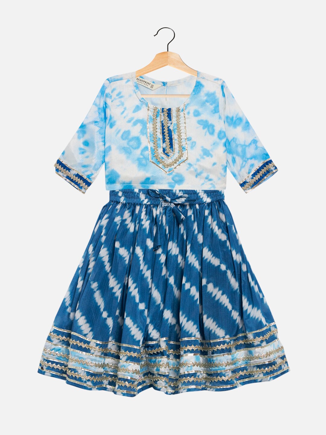 

Readiprint Girls Tie and Dye Gotta Patti Ready to Wear Lehenga Choli, Blue