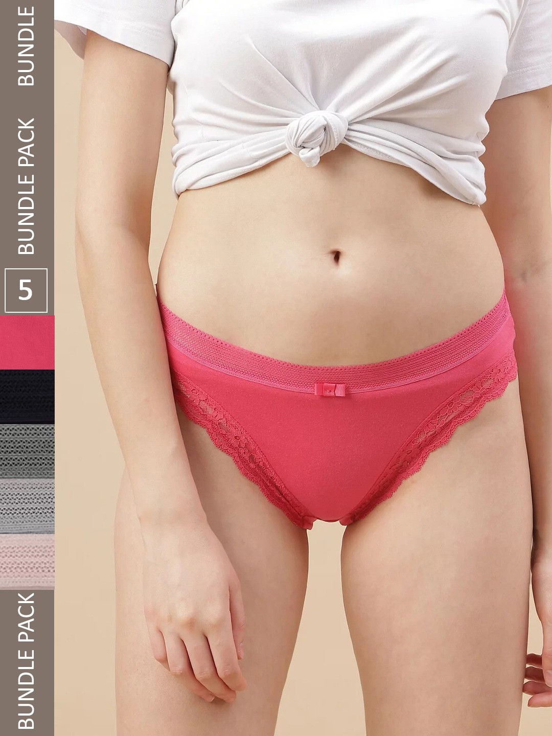 

Marks & Spencer Women Pack Of 5 Lace Basic Briefs T615181XGREY MIX, Pink