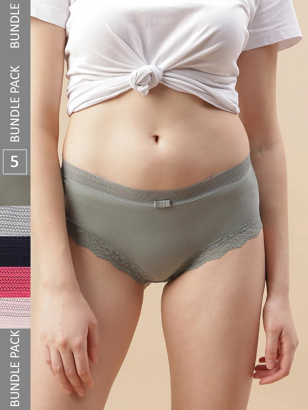 

Marks & Spencer Women Pack Of 5 Self-Design Basic Briefs T615185XGREY MIX, Grey