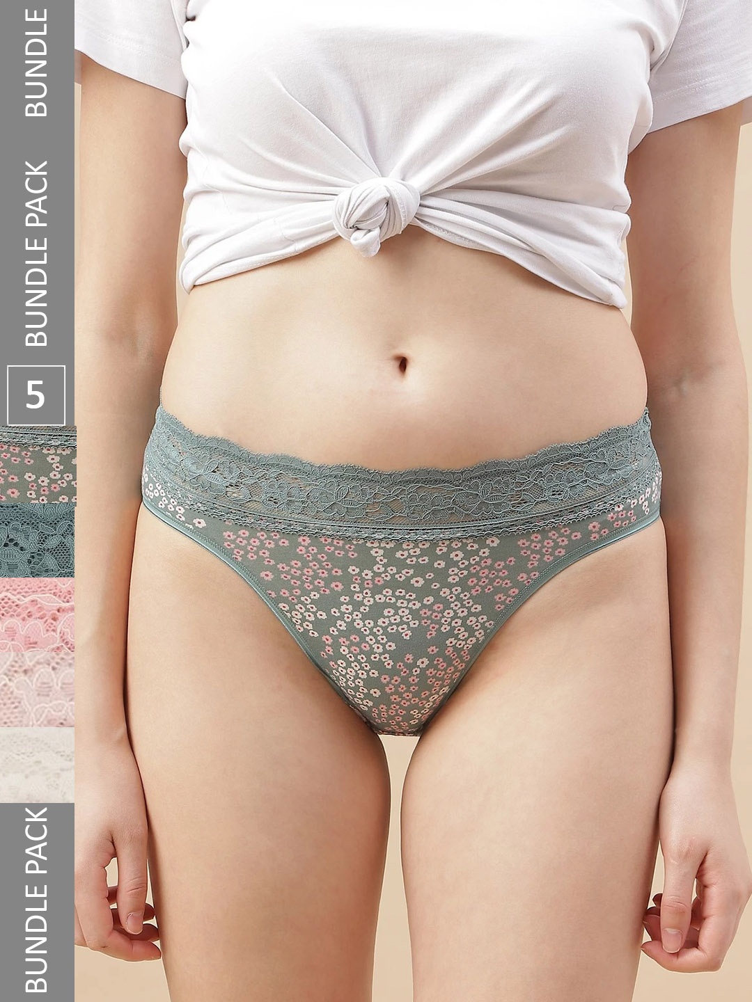 

Marks & Spencer Women Pack Of 5 Printed Lace Hipster Briefs T615017X, Green