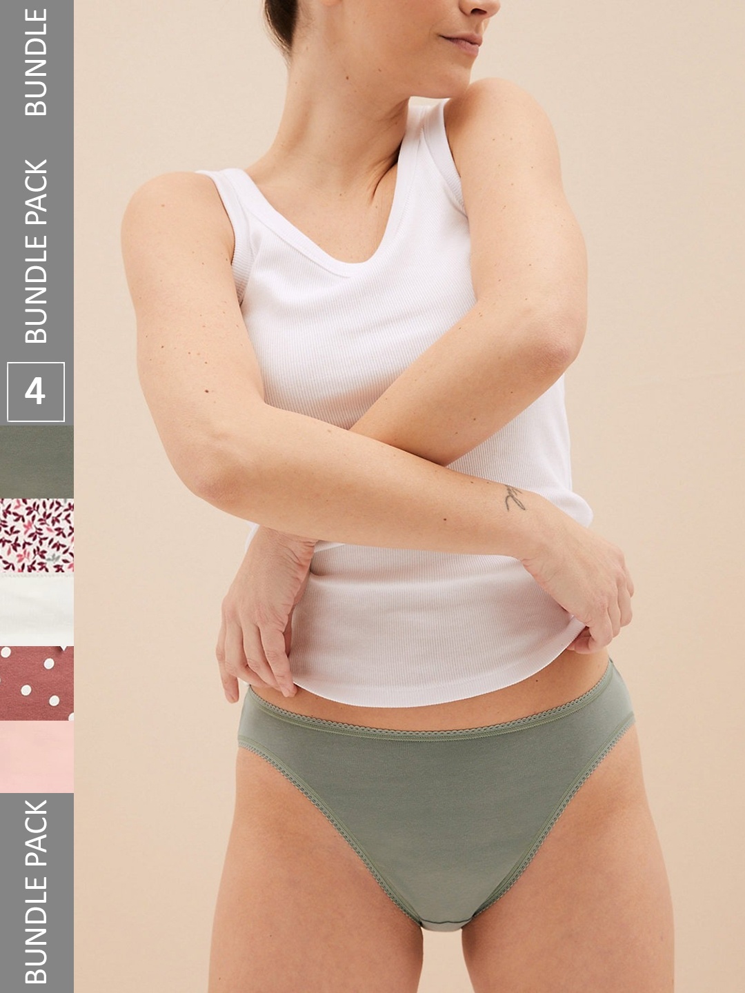 

Marks & Spencer Women Pack Of 5 Basic Briefs T615186LGREEN MIX, White