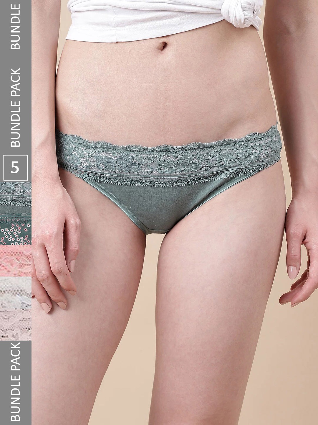 

Marks & Spencer Women Pack Of 5 Printed Bikini Lace Briefs T615018XWILLOW GREEN, Grey