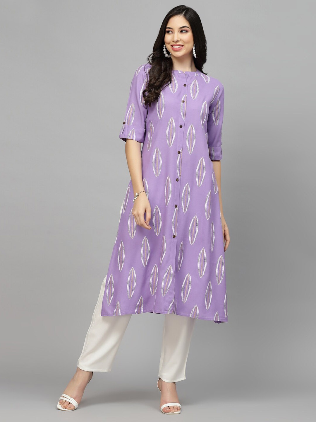 

Stylum Block Printed Straight Kurta, Purple