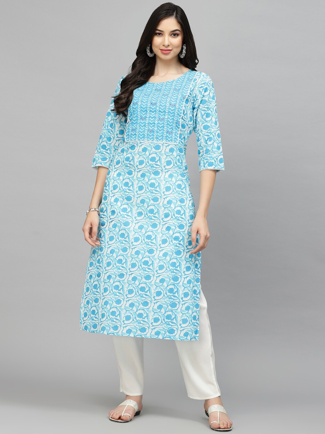 

Stylum Ethnic Motifs Printed Pure Cotton Kurta, Blue