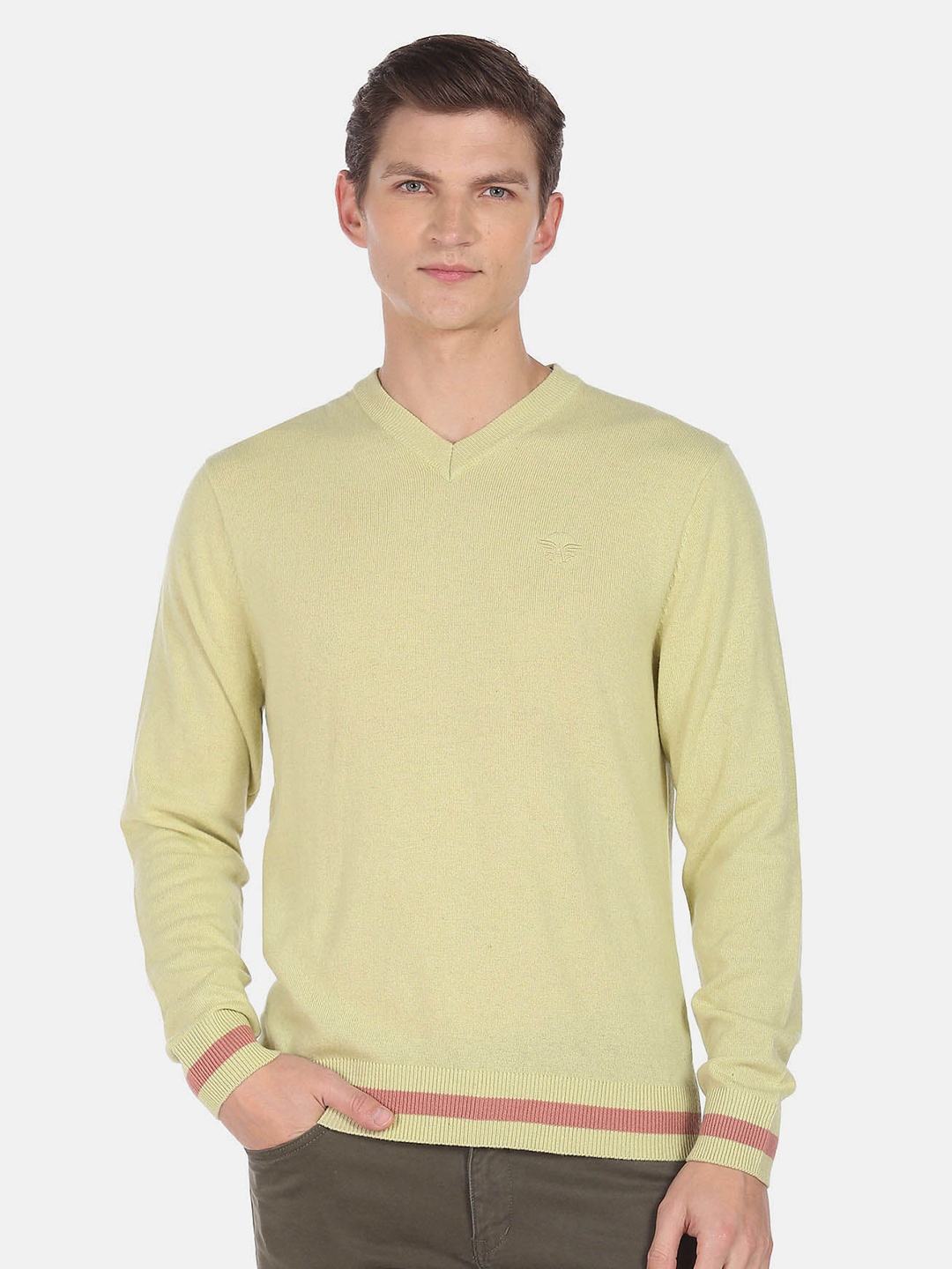 

Arrow V-Neck Long Sleeves Pullover, Green