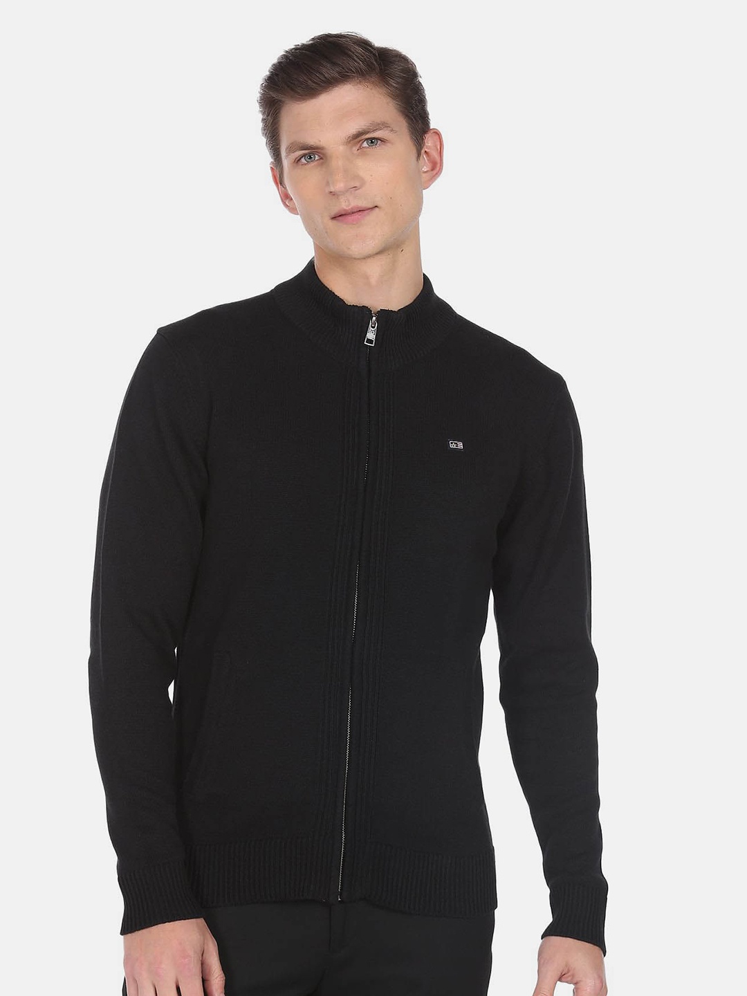

Arrow Sport High Neck Center Front Open Cardigan, Black