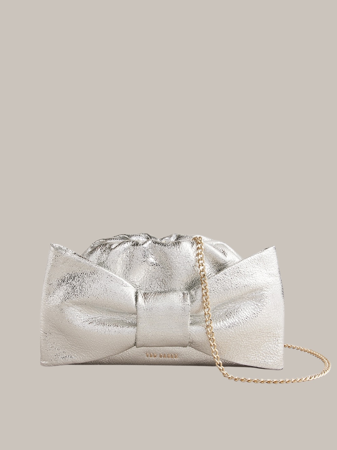 

Ted Baker Leather Structured Bow Detail Purse Clutch, Silver