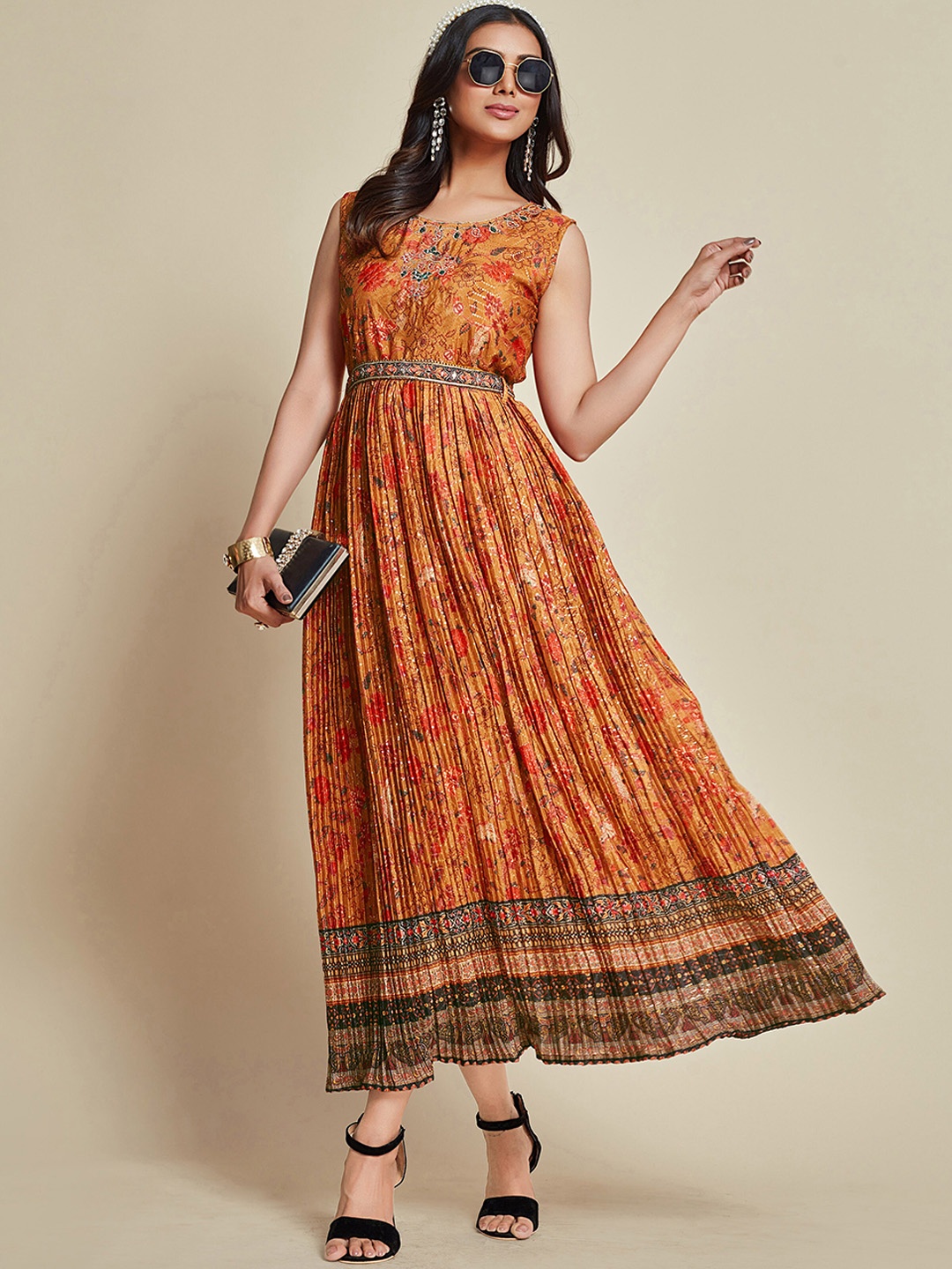 

Sangria Ethnic Motif-Printed Maxi Ethnic Dresses, Rust