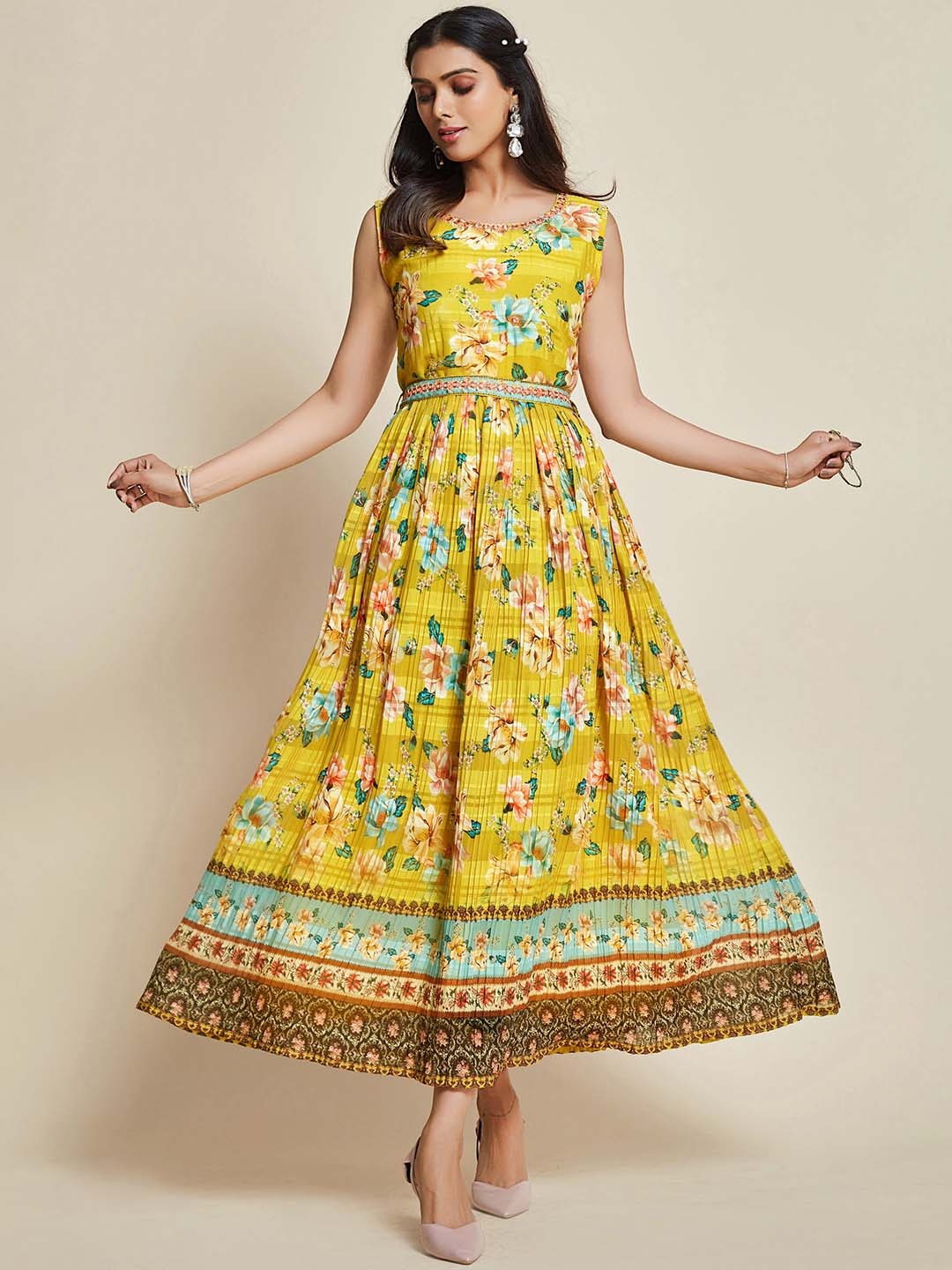 

Sangria Ethnic Motif-Printed Maxi Ethnic Dresses, Yellow