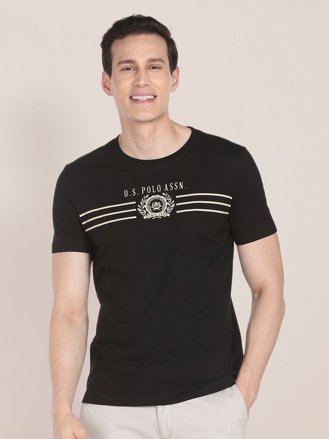 

U.S. Polo Assn. Typography Printed Pure Cotton T-Shirt, Black