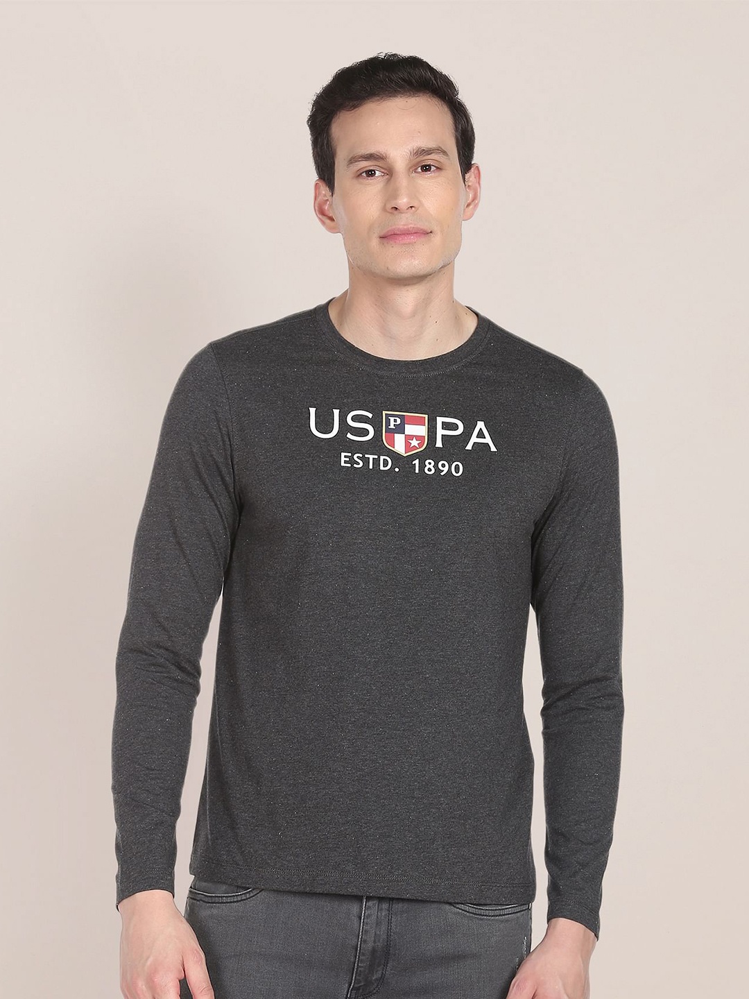 

U.S. Polo Assn. Typography Printed Pure Cotton T-Shirt, Grey
