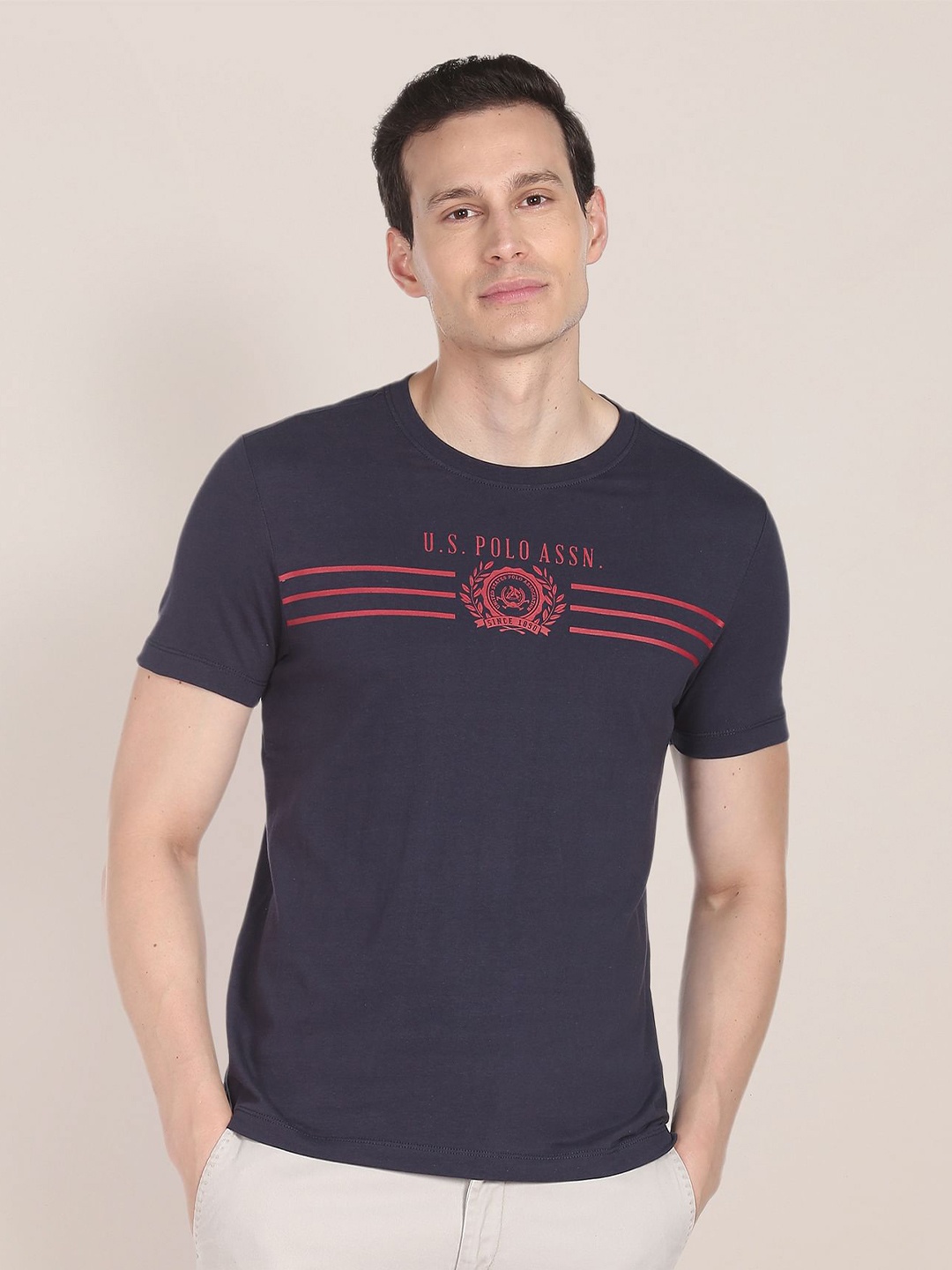 

U.S. Polo Assn. Typography Printed Pure Cotton T-Shirt, Blue