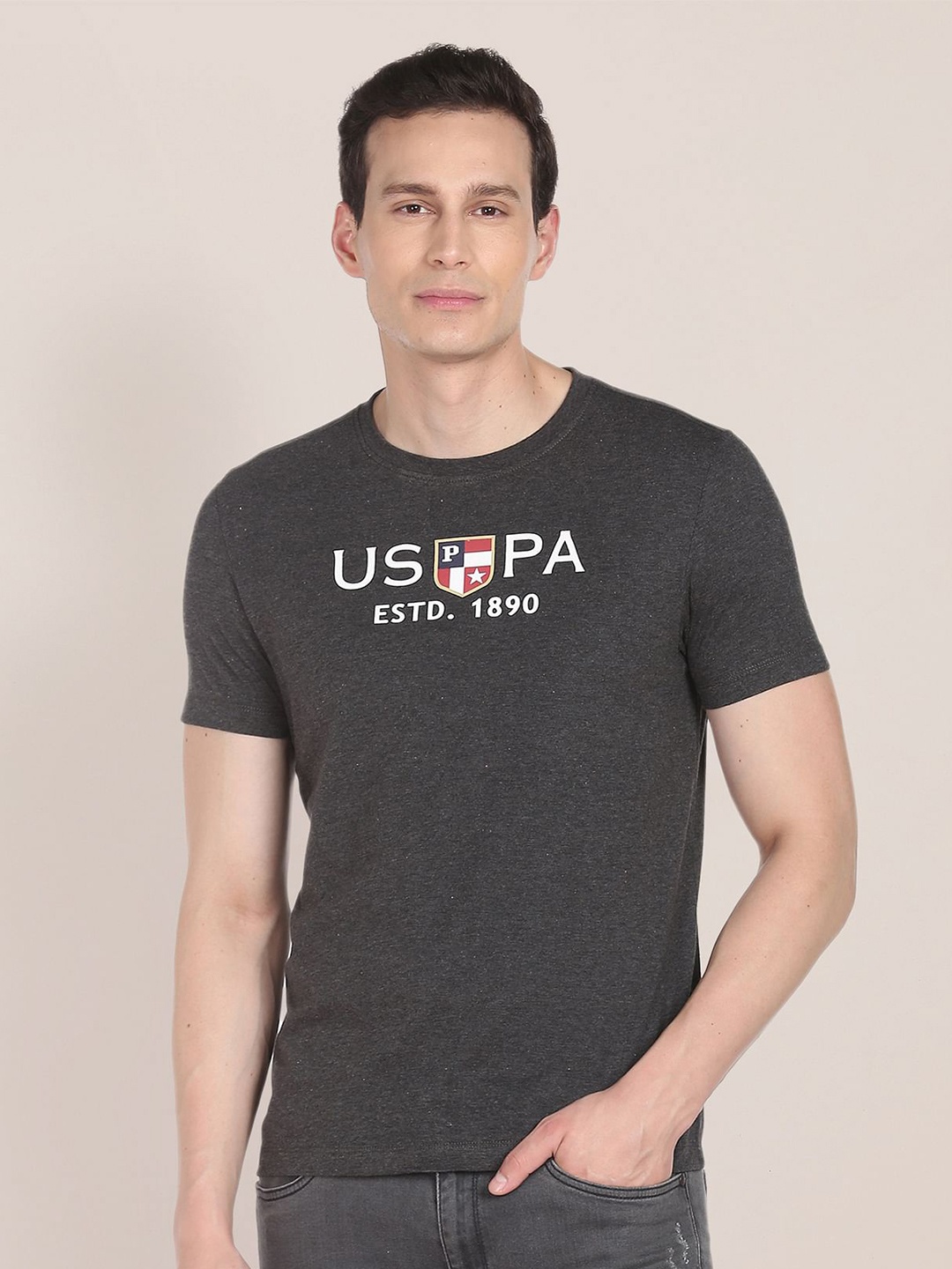

U.S. Polo Assn. Typography Printed Pure Cotton T-Shirt, Grey
