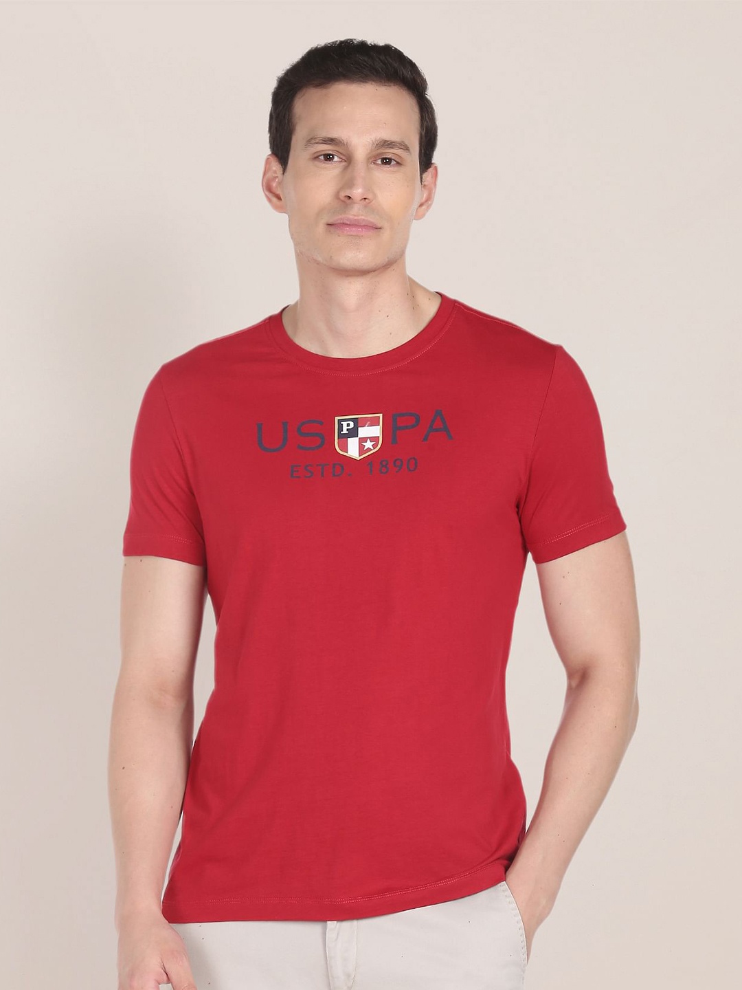 

U.S. Polo Assn. Typography Printed Pure Cotton T-Shirt, Red