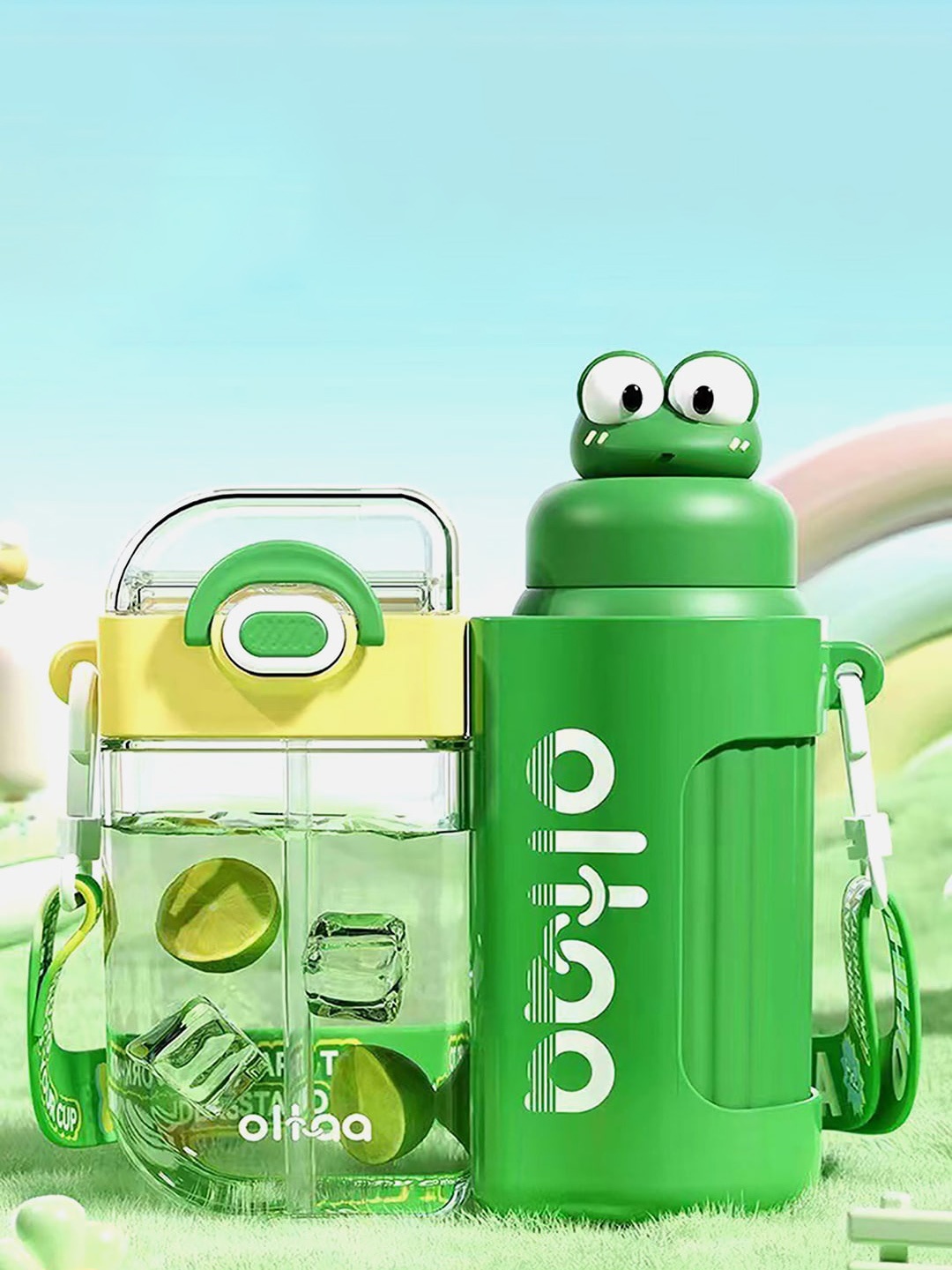 

Little Surprise Box LLP Kids Green Stainless Steel Frog Detachable Set Water Bottle 400ml