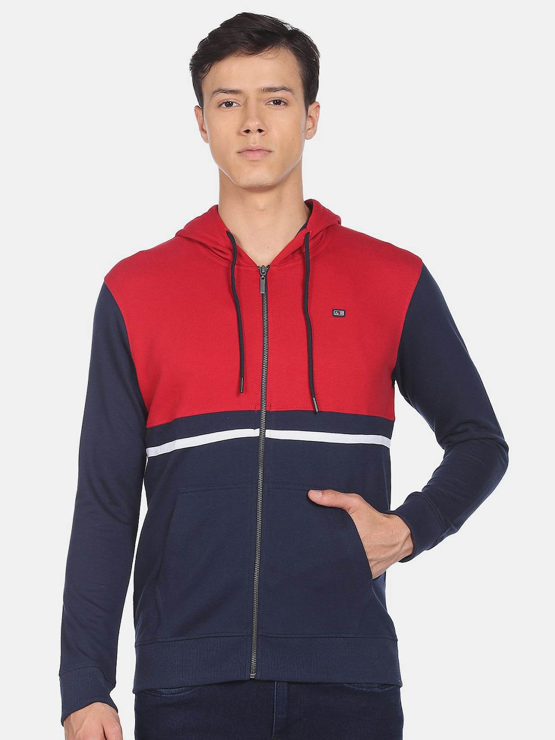 

Arrow Sport Colourblocked Hooded Sweatshirt, Navy blue