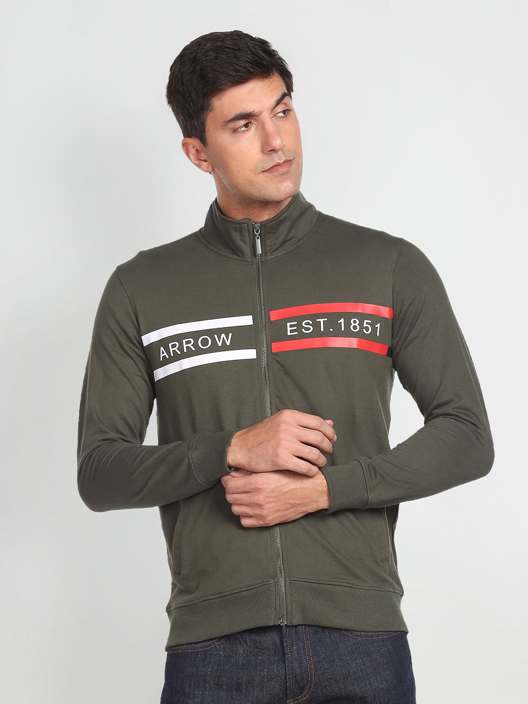 

Arrow Sport Typography Printed Mock Collar Sweatshirt, Green