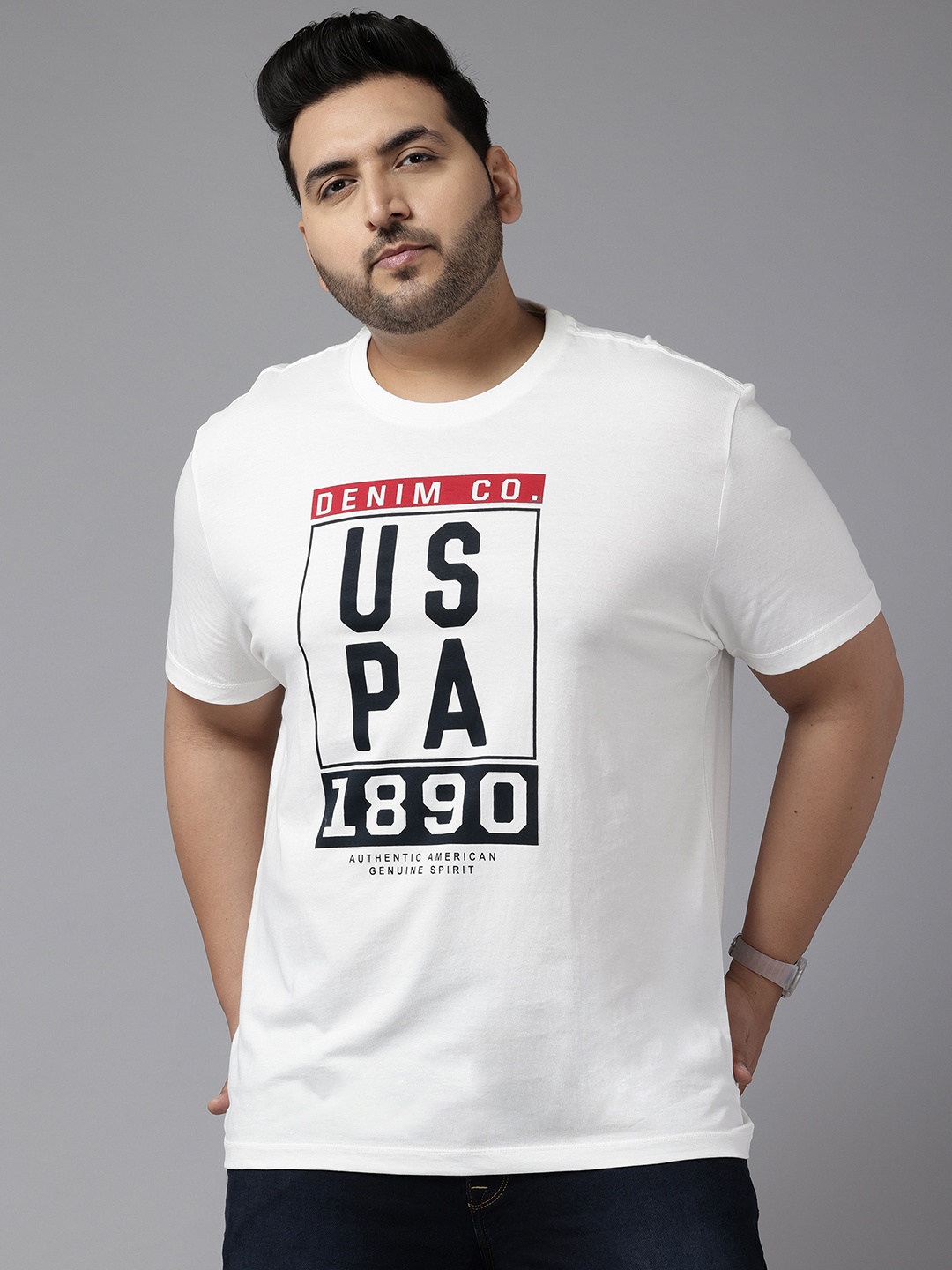 

U.S. Polo Assn. Denim Co. Plus Size Brand Logo Print Pure Cotton T-shirt, White
