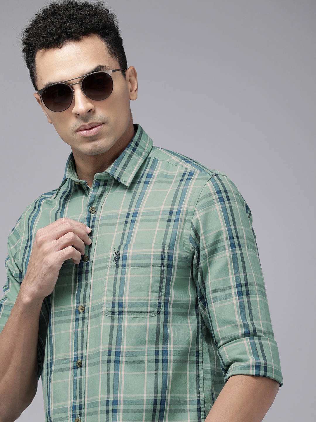 

U.S. Polo Assn. Denim Co. Pure Cotton Slim Fit Tartan Checked Casual Shirt, Green