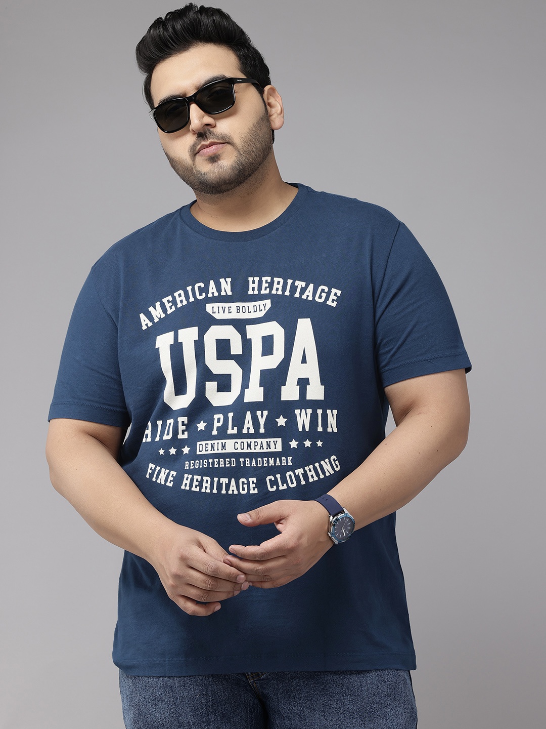 

U.S. Polo Assn. Denim Co. Plus Size Printed Pure Cotton T-shirt, Blue