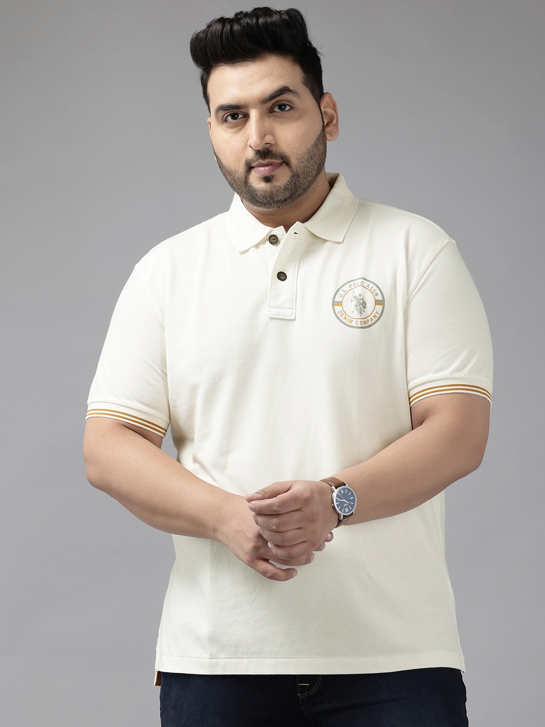 

U.S. Polo Assn. Denim Co. Polo Collar Pure Cotton T-shirt, Cream