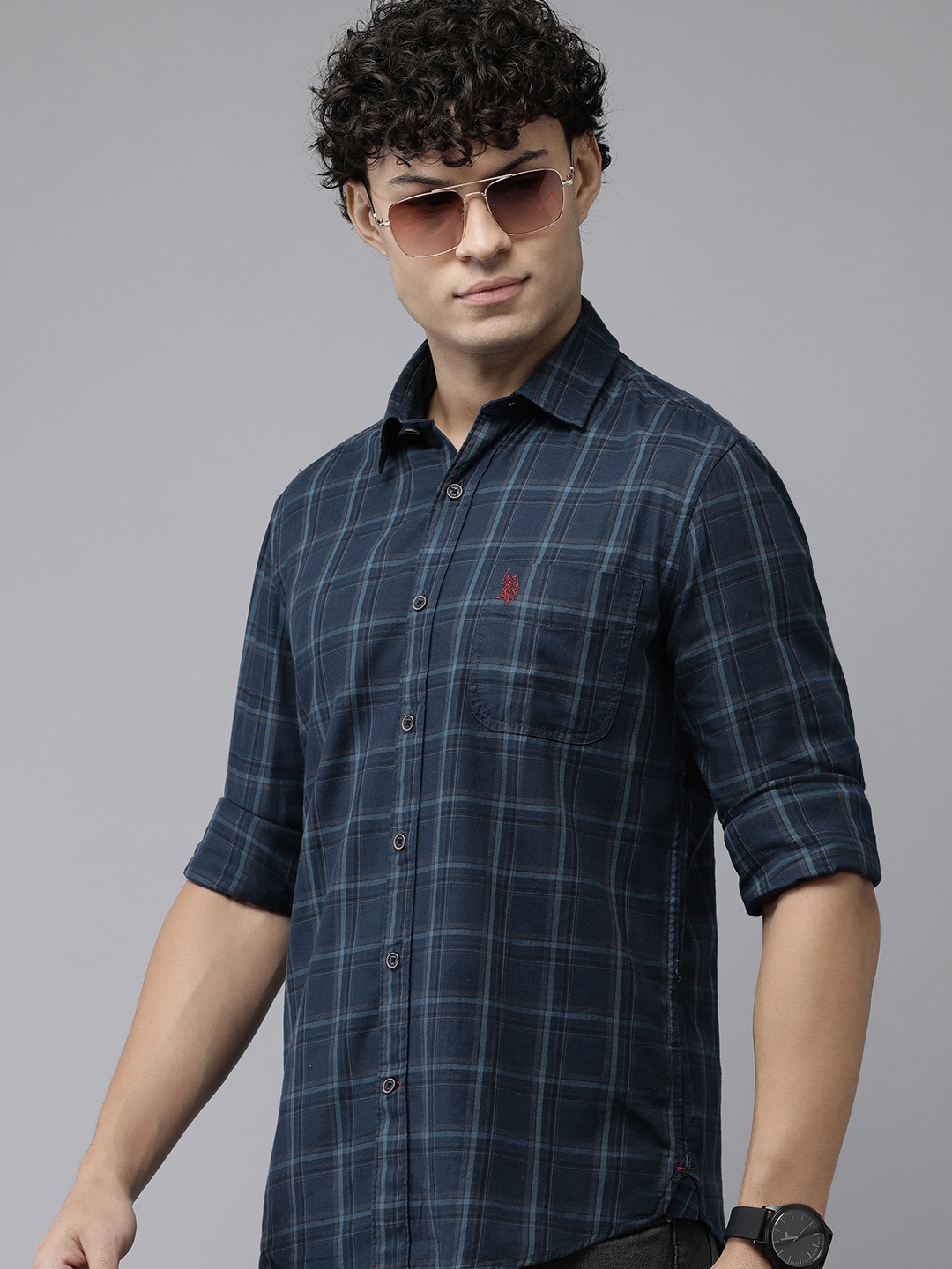 

U.S. Polo Assn. Denim Co. Checked Slim Fit Casual Shirt, Navy blue