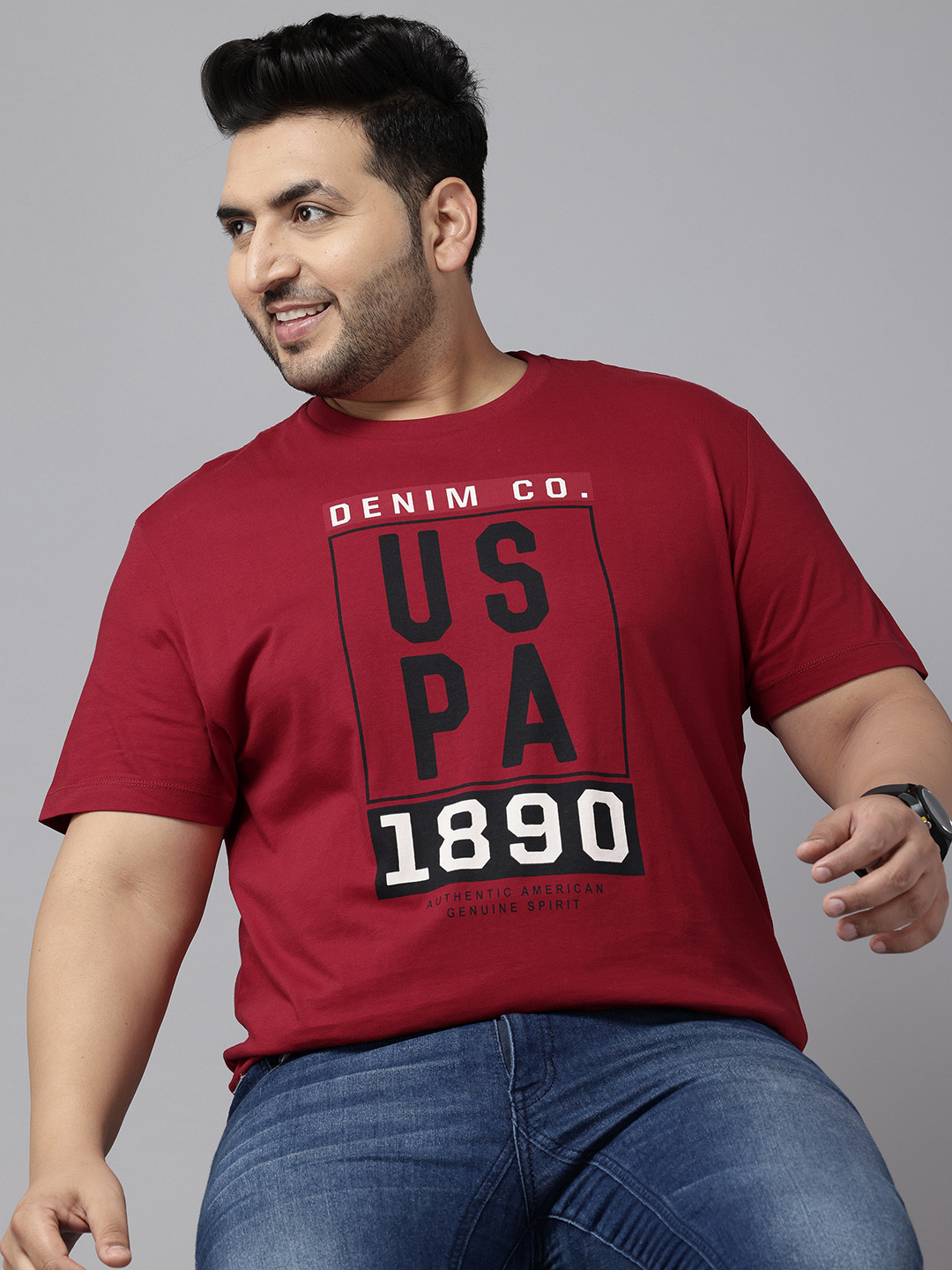 

U.S. Polo Assn. Denim Co. Plus Size Brand Logo Print Pure Cotton T-shirt, Maroon