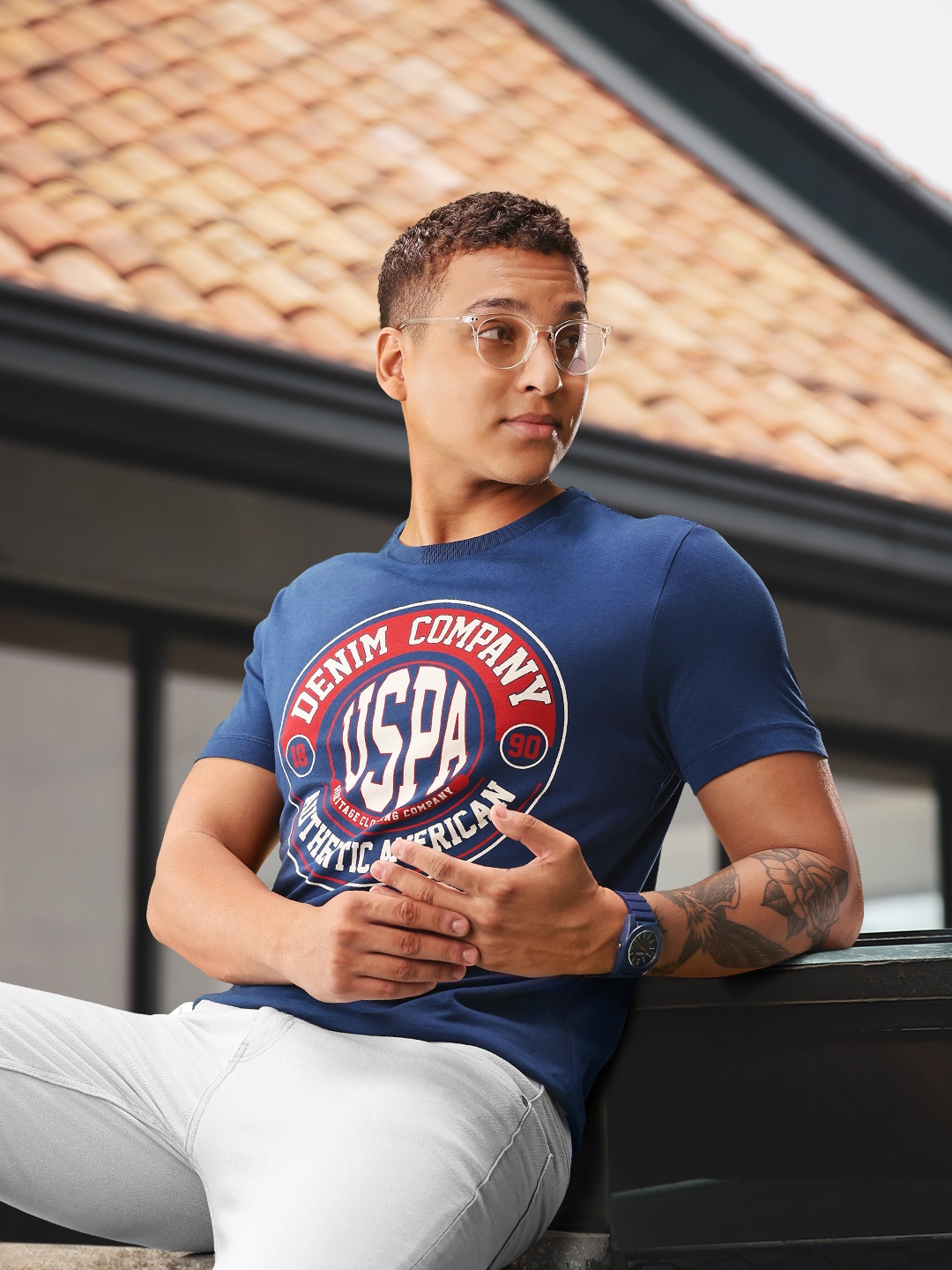 

U S Polo Assn Denim Co Typography Printed Pure Cotton T-shirt, Blue