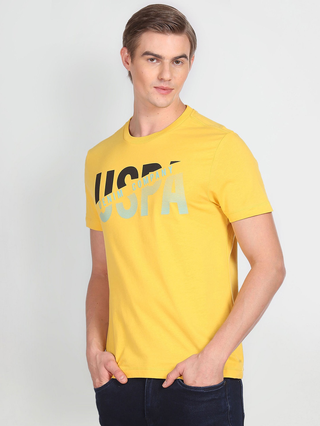 

U.S. Polo Assn. Denim Co. Typography Printed Pure Cotton T-shirt, Yellow
