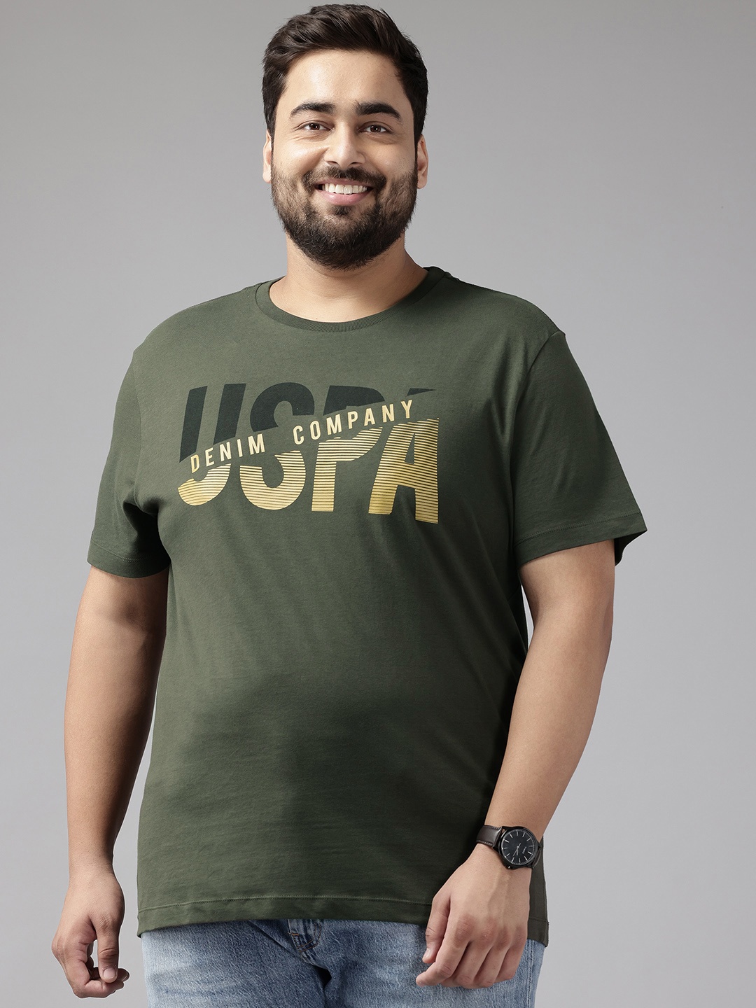 

U.S. Polo Assn. Denim Co. Plus Size Printed Pure Cotton T-shirt, Olive