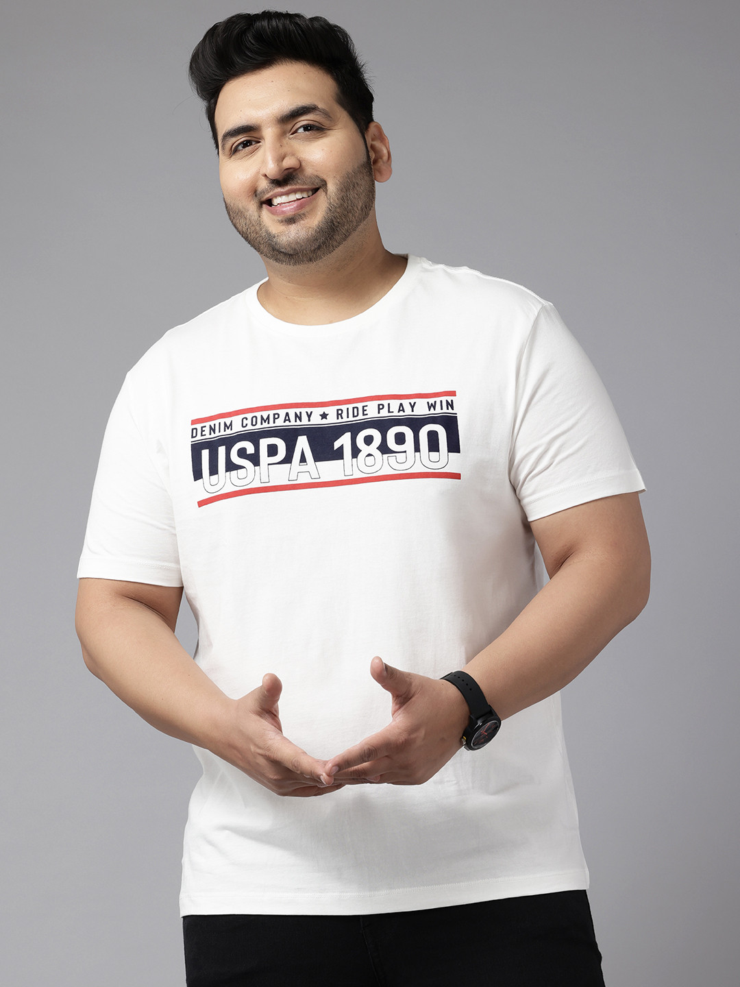 

U.S. Polo Assn. Denim Co. Plus Size Brand Logo Print Pure Cotton T-shirt, White