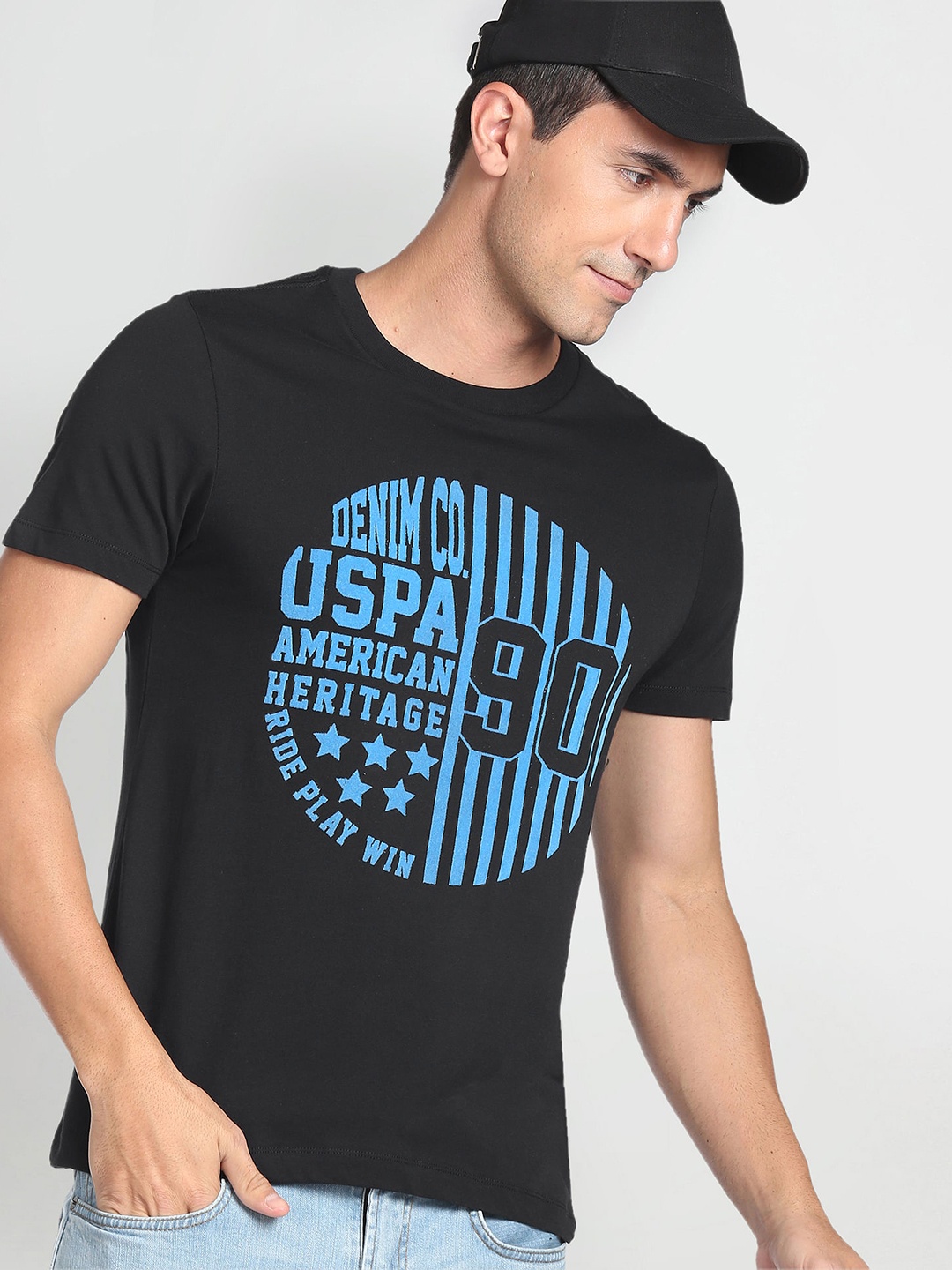 

U.S. Polo Assn. Denim Co. Typography Printed Pure Cotton T-shirt, Black