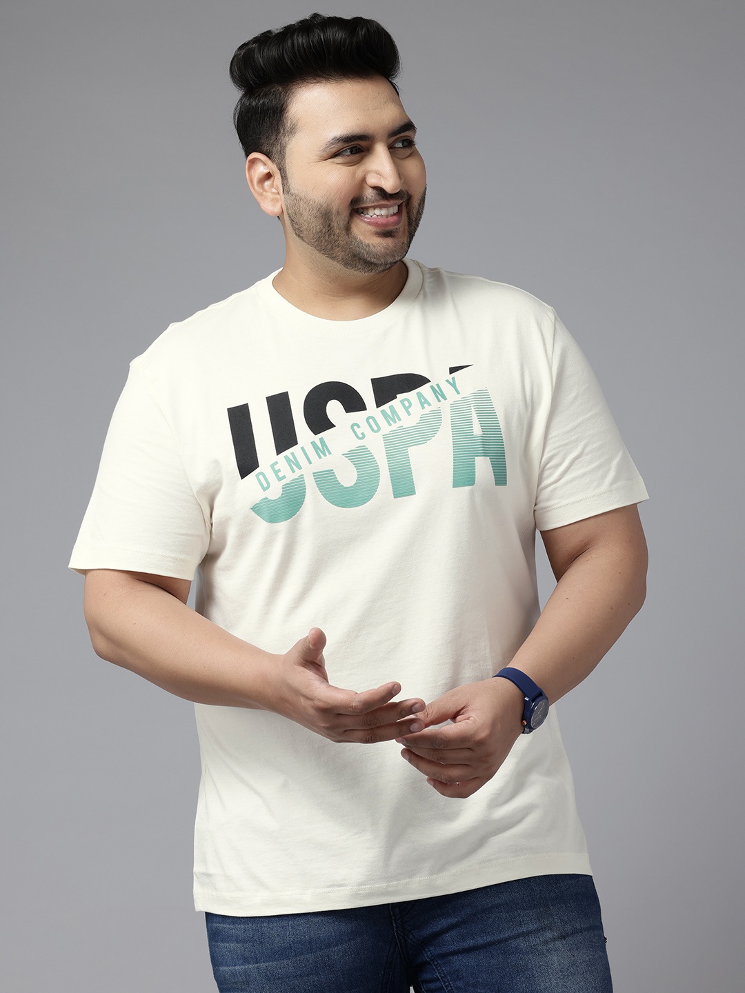 

U.S. Polo Assn. Denim Co. Plus Size Brand Logo Print Pure Cotton T-shirt, Cream