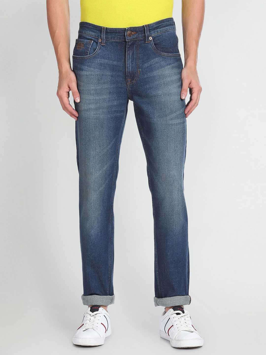 

U.S. Polo Assn. Denim Co. Men Brandon Slim Tapered Fit Heavy Fade Stretchable Jeans, Blue