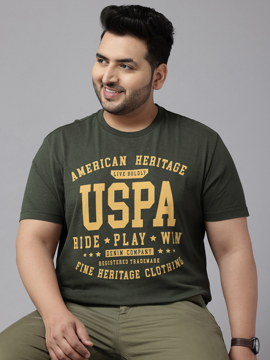 

U.S. Polo Assn. Denim Co. Plus Size Brand Logo Print Pure Cotton T-shirt, Olive