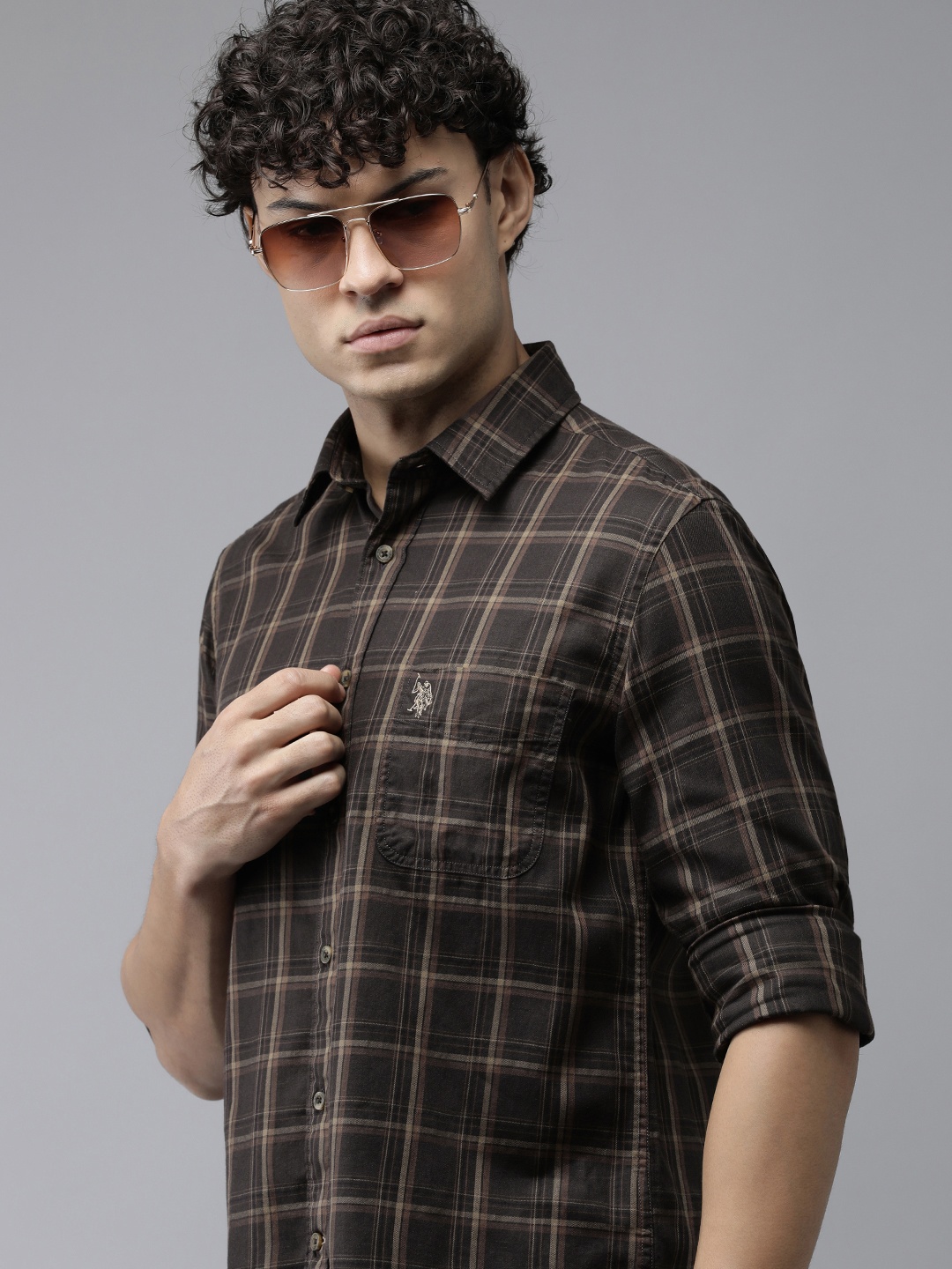 

U.S. Polo Assn. Denim Co. Checked Slim Fit Casual Shirt, Brown