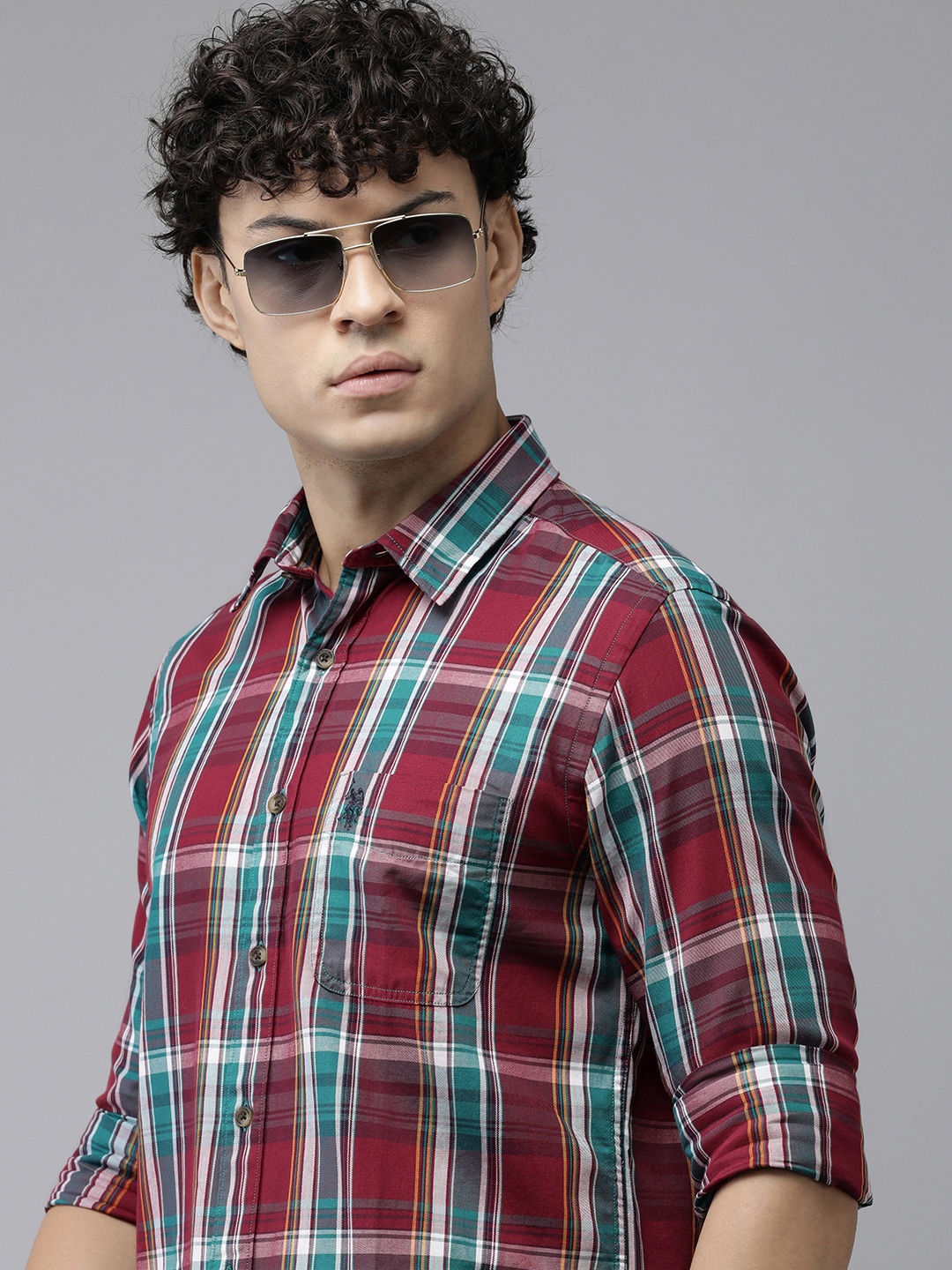 

U.S. Polo Assn. Denim Co. Slim Fit Tartan Checks Pure Cotton Casual Shirt, Red