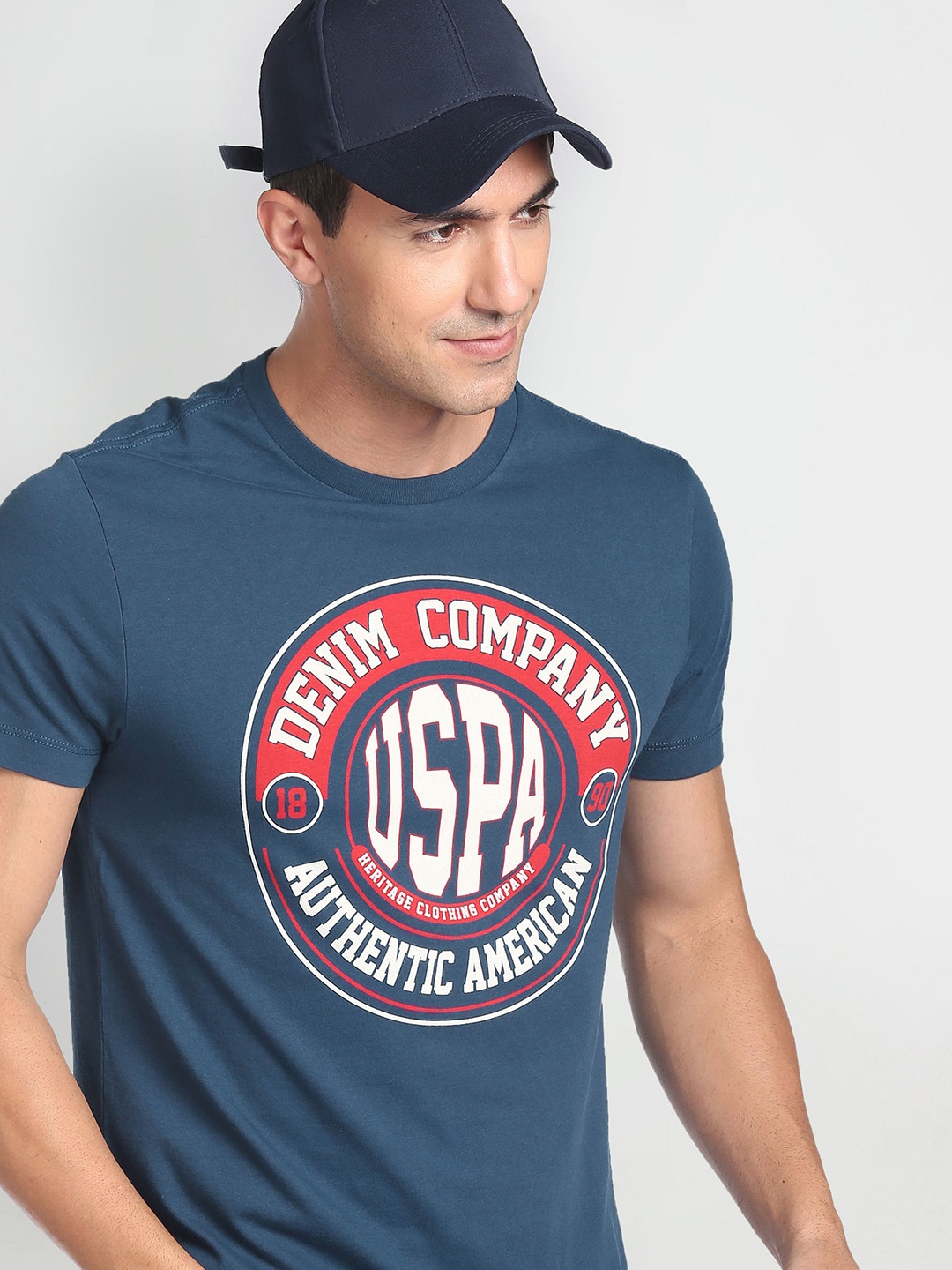 

U.S. Polo Assn. Denim Co. Brand Logo Printed Pure Cotton T-shirt, Blue