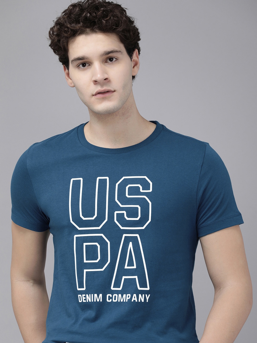 

U.S. Polo Assn. Denim Co. Pure Cotton Brand Logo Printed Regular Fit Casual T-shirt, Navy blue