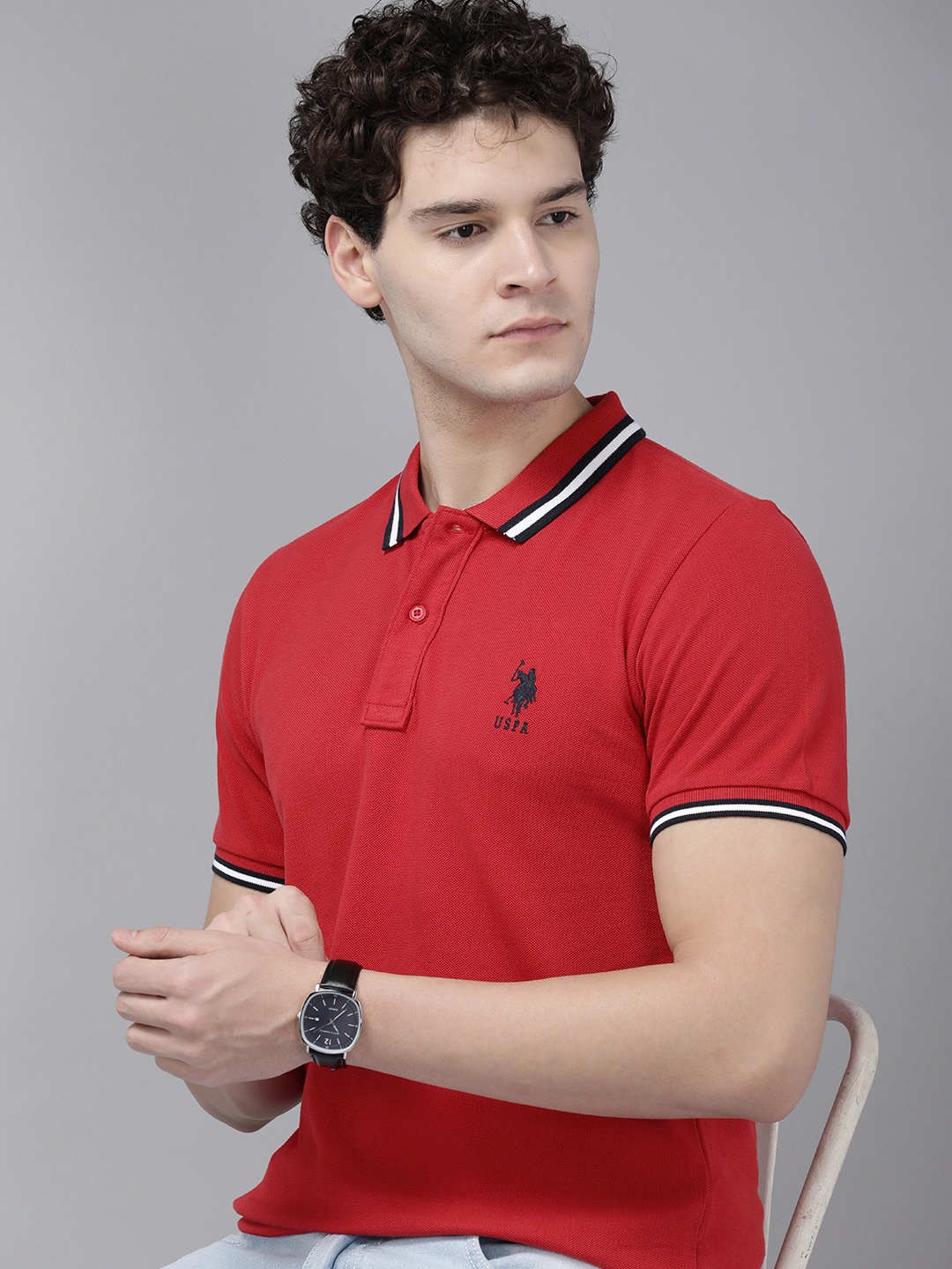 

U.S. Polo Assn. Polo Collar Pure Cotton Slim Fit T-shirt, Red