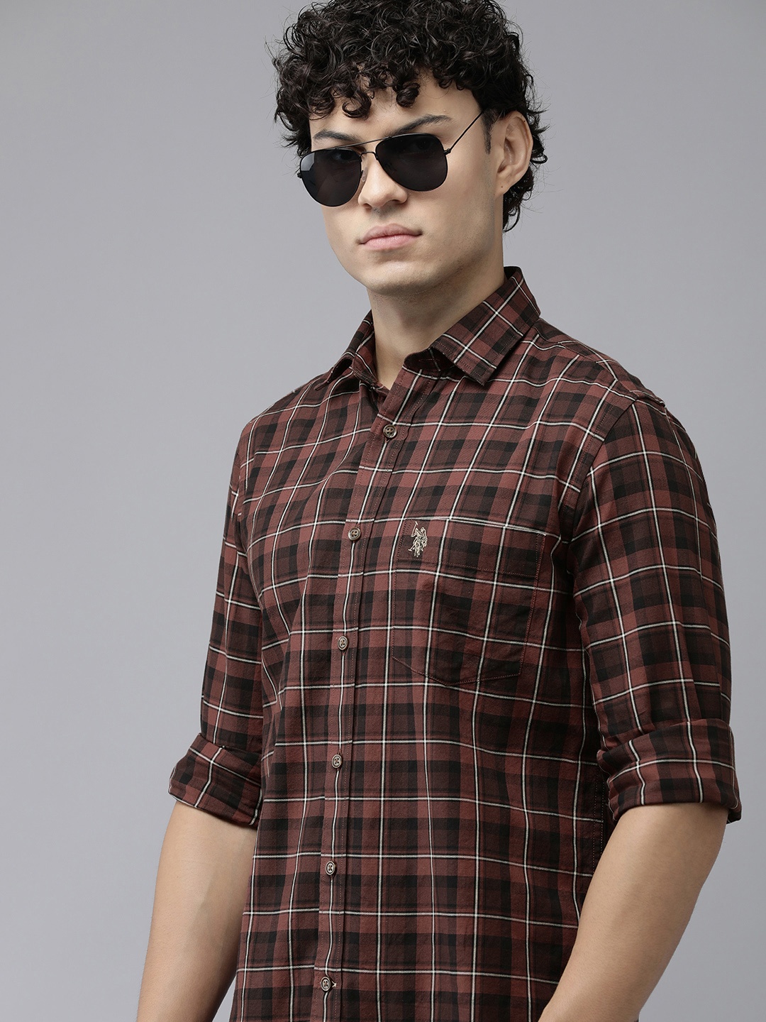 

U.S. Polo Assn. Pure Cotton Tailored Fit Checked Casual Shirt, Brown