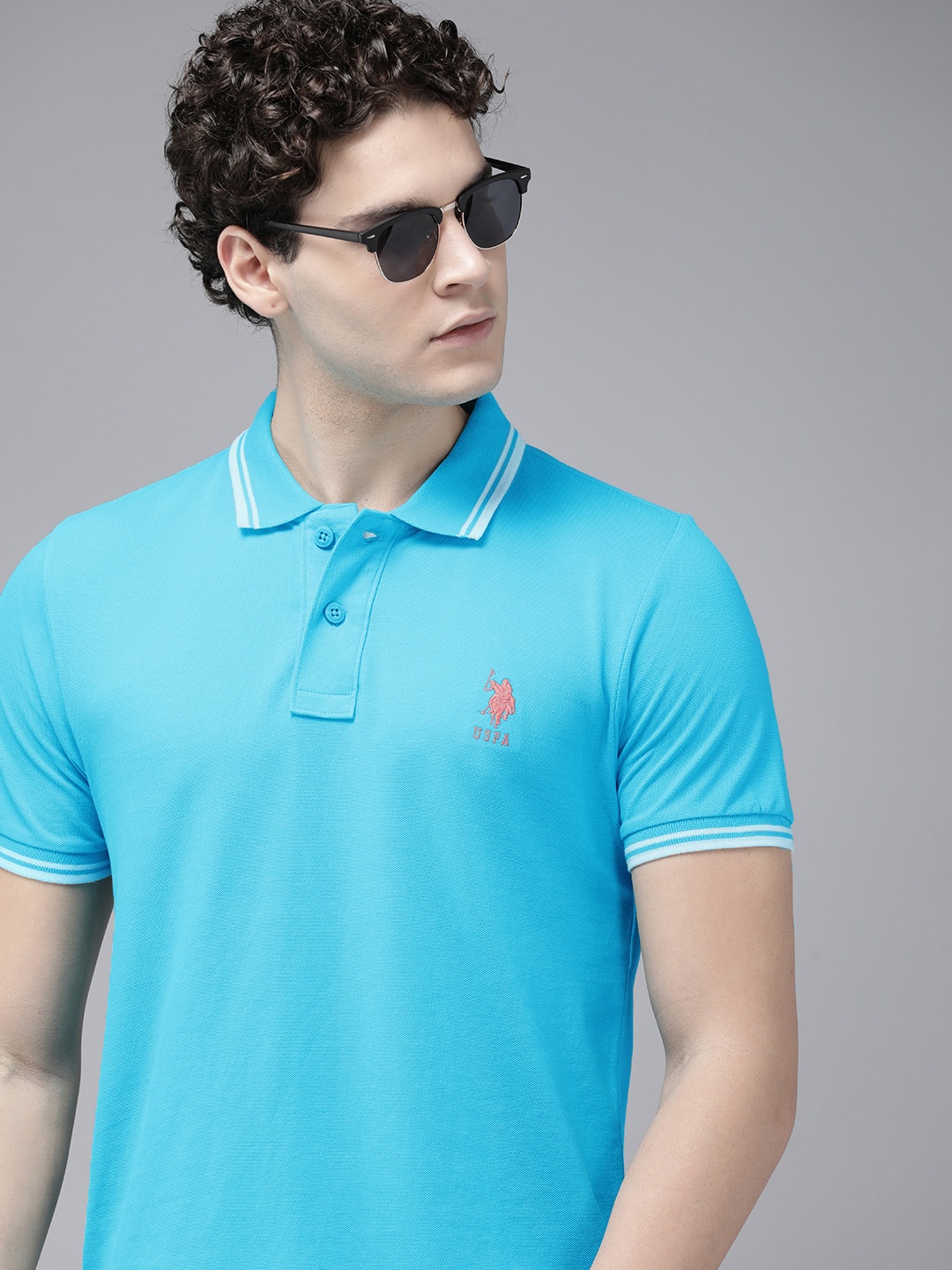 

U S Polo Assn Pure Cotton Polo Collar Regular Casual T-shirt, Blue