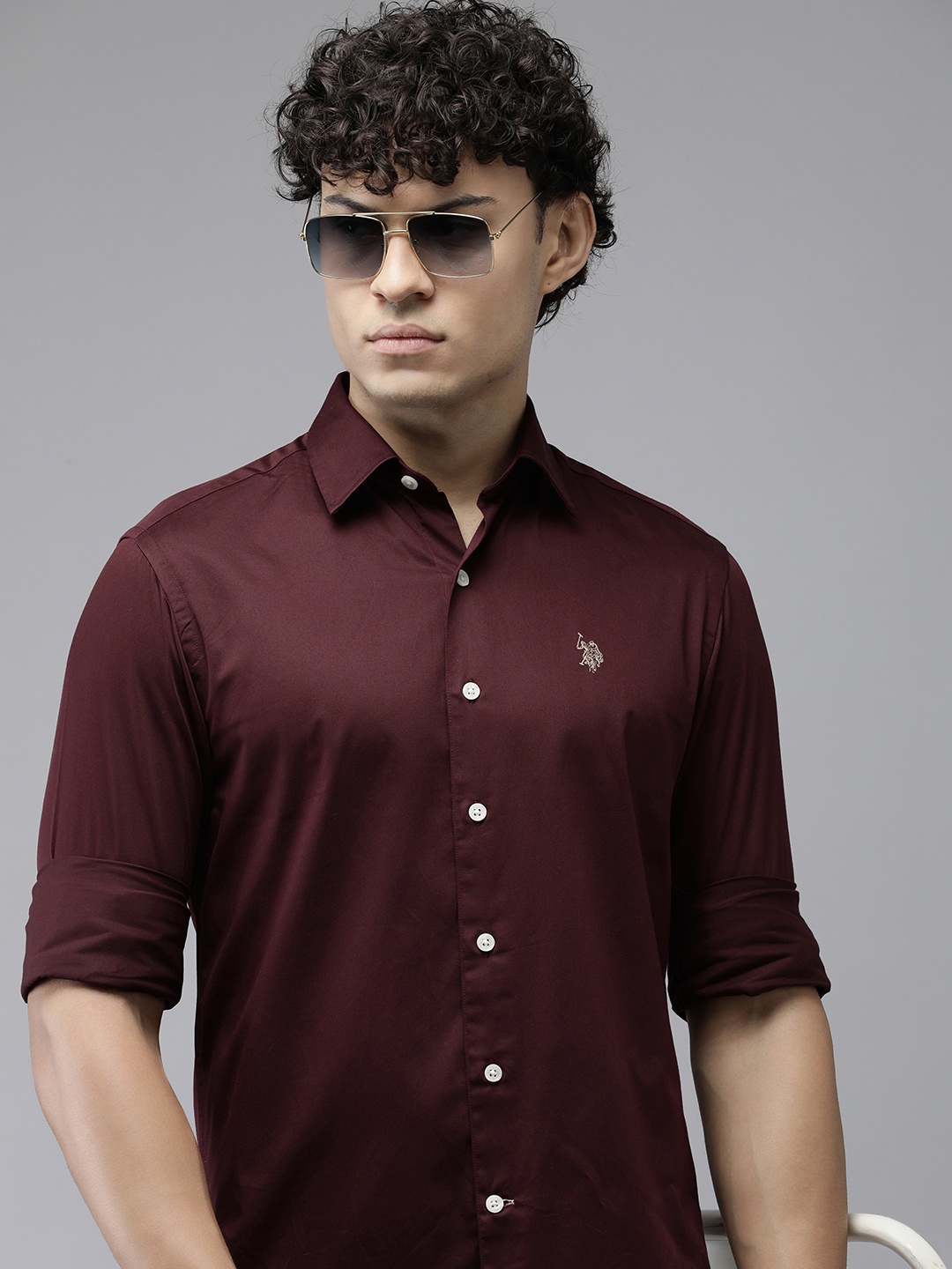 

U.S. Polo Assn. Pure Cotton Tailored Fit Opaque Casual Shirt, Maroon