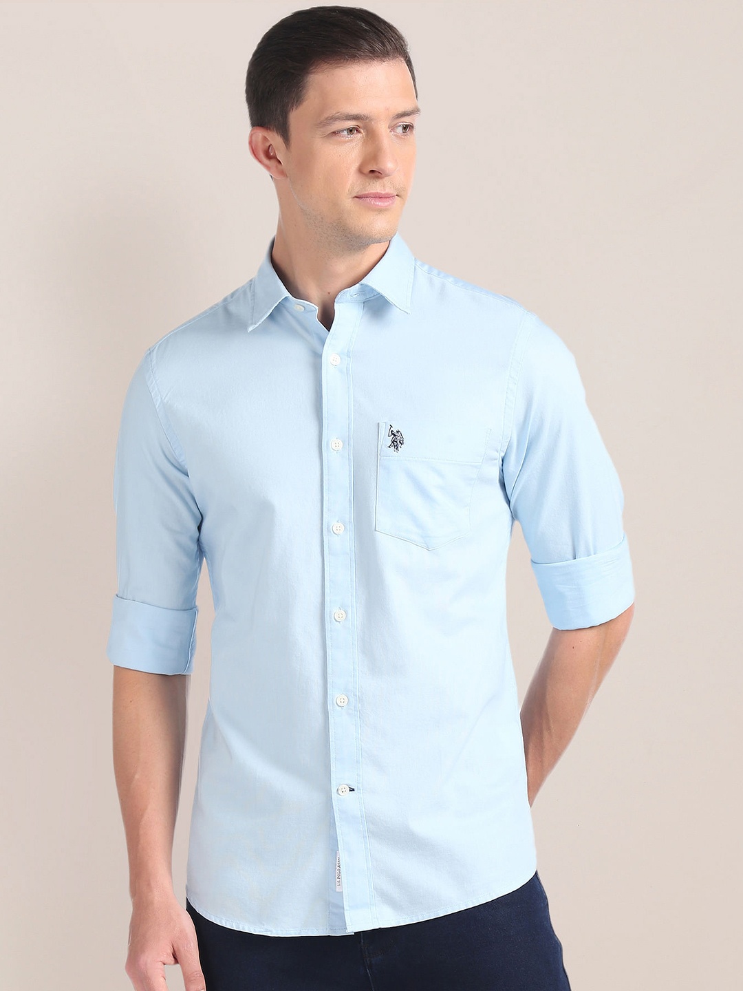 

U.S. Polo Assn. Tailored Fit Pure Cotton Casual Shirt, Blue