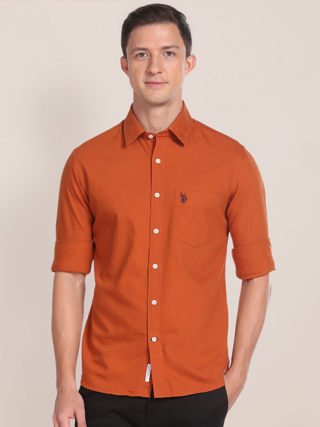 

U.S. Polo Assn. Tailored Fit Spread Collar Pure Cotton Casual Shirt, Rust