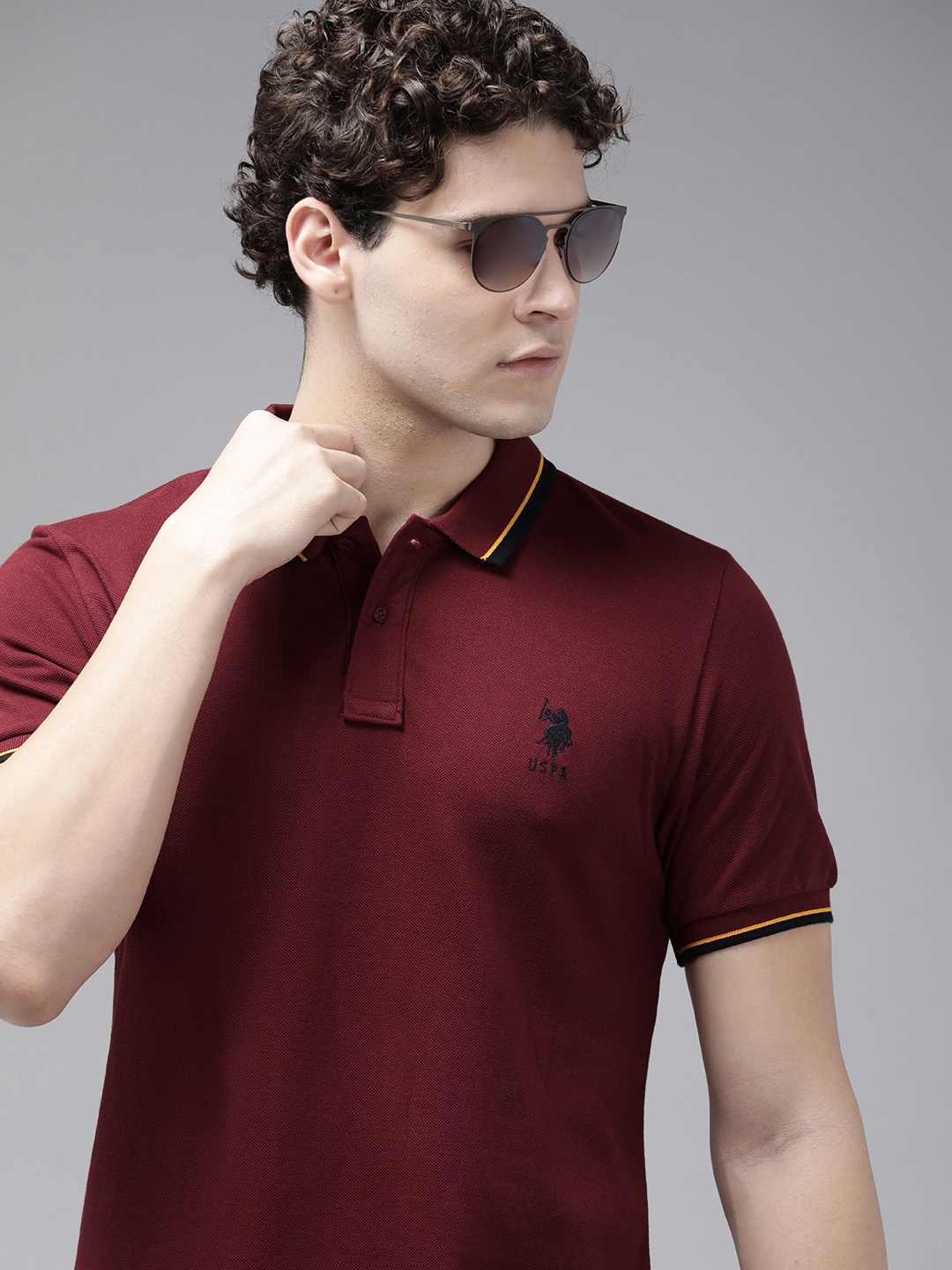 

U.S. Polo Assn. Polo Collar Pure Cotton Slim Fit T-shirt, Maroon